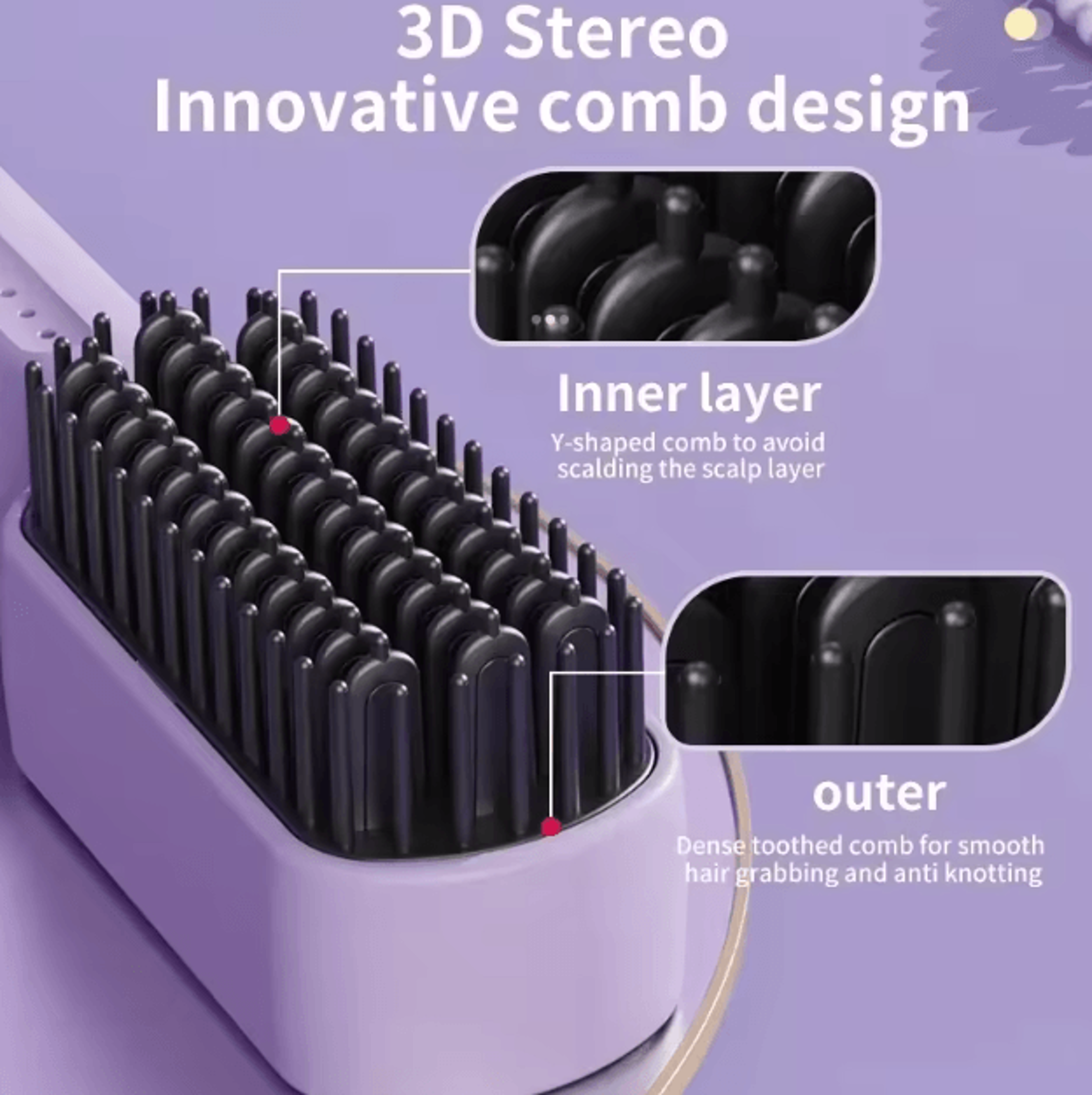 Cordless Negative Ion Hair Straightener Brush  2in1 Portable AntiScald Styling Comb 2