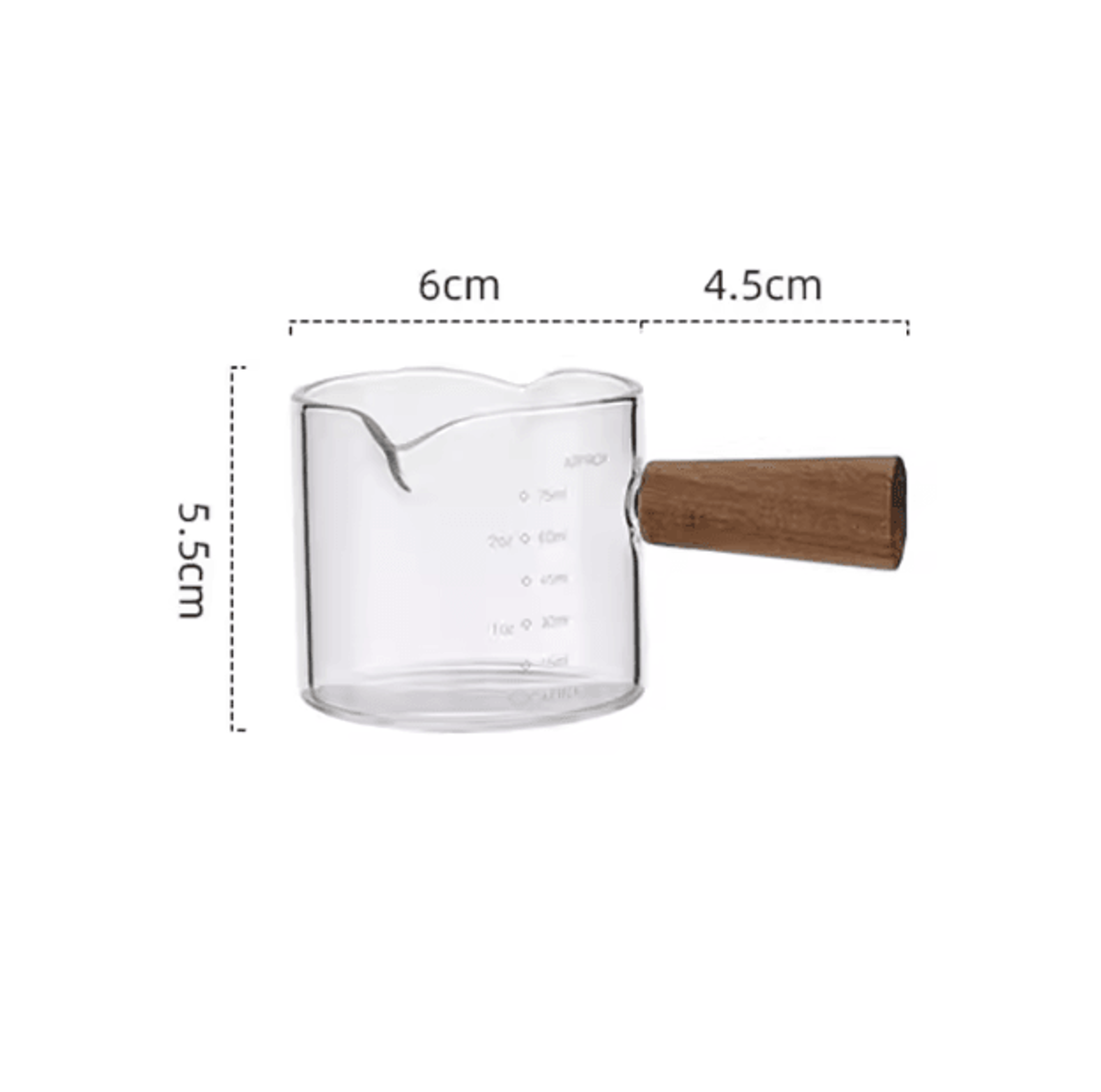 Glass Espresso Measuring Cup With Wooden Handle  Double Spout Milk  Coffee Pouring Cup 3