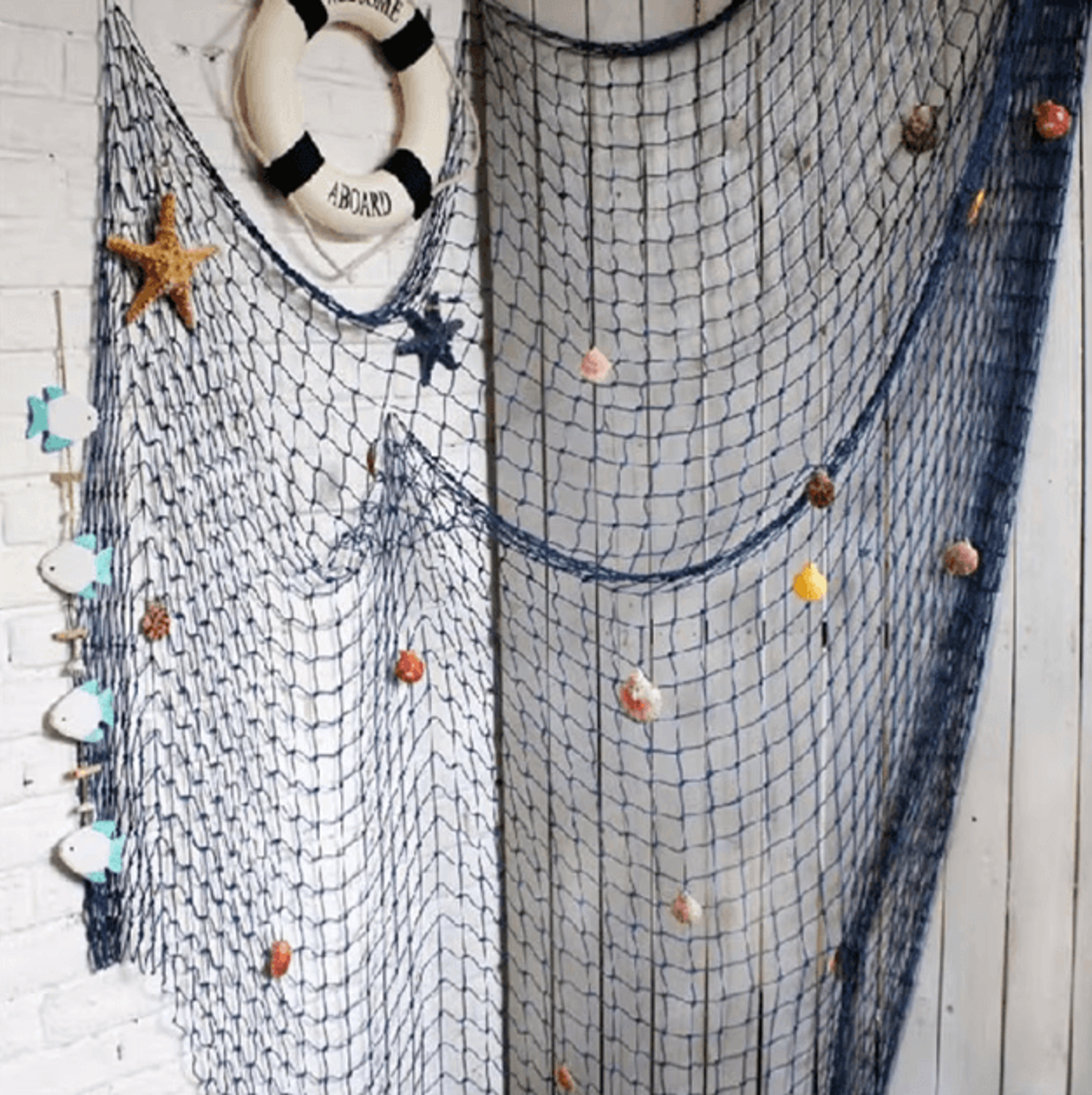 Mediterranean Nautical Fishing Net Wall Decor  Coastal Beach Hanging Accent 1
