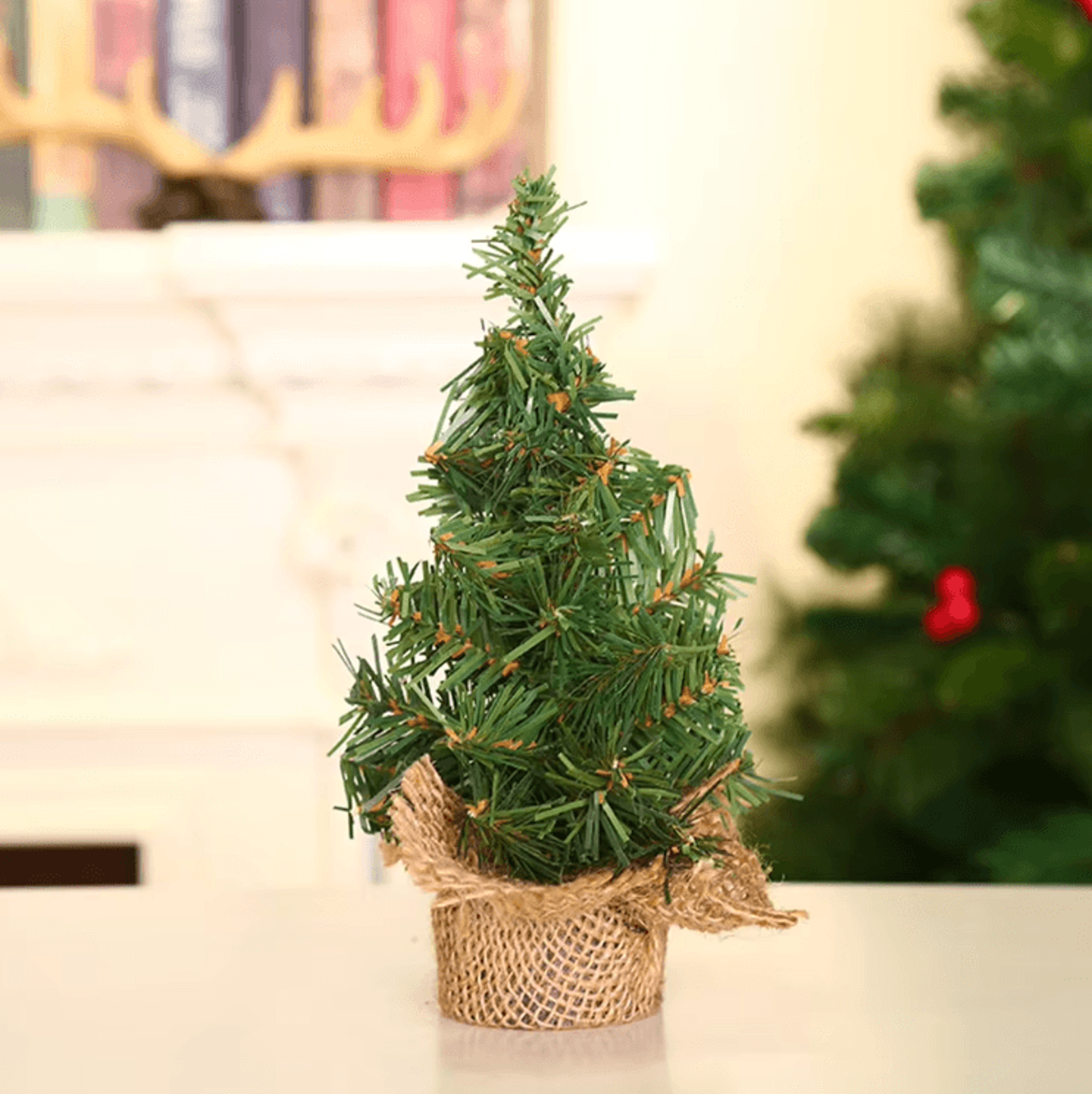 Mini Christmas Tree With Burlap Base  2030cm Tabletop Xmas Decor 2