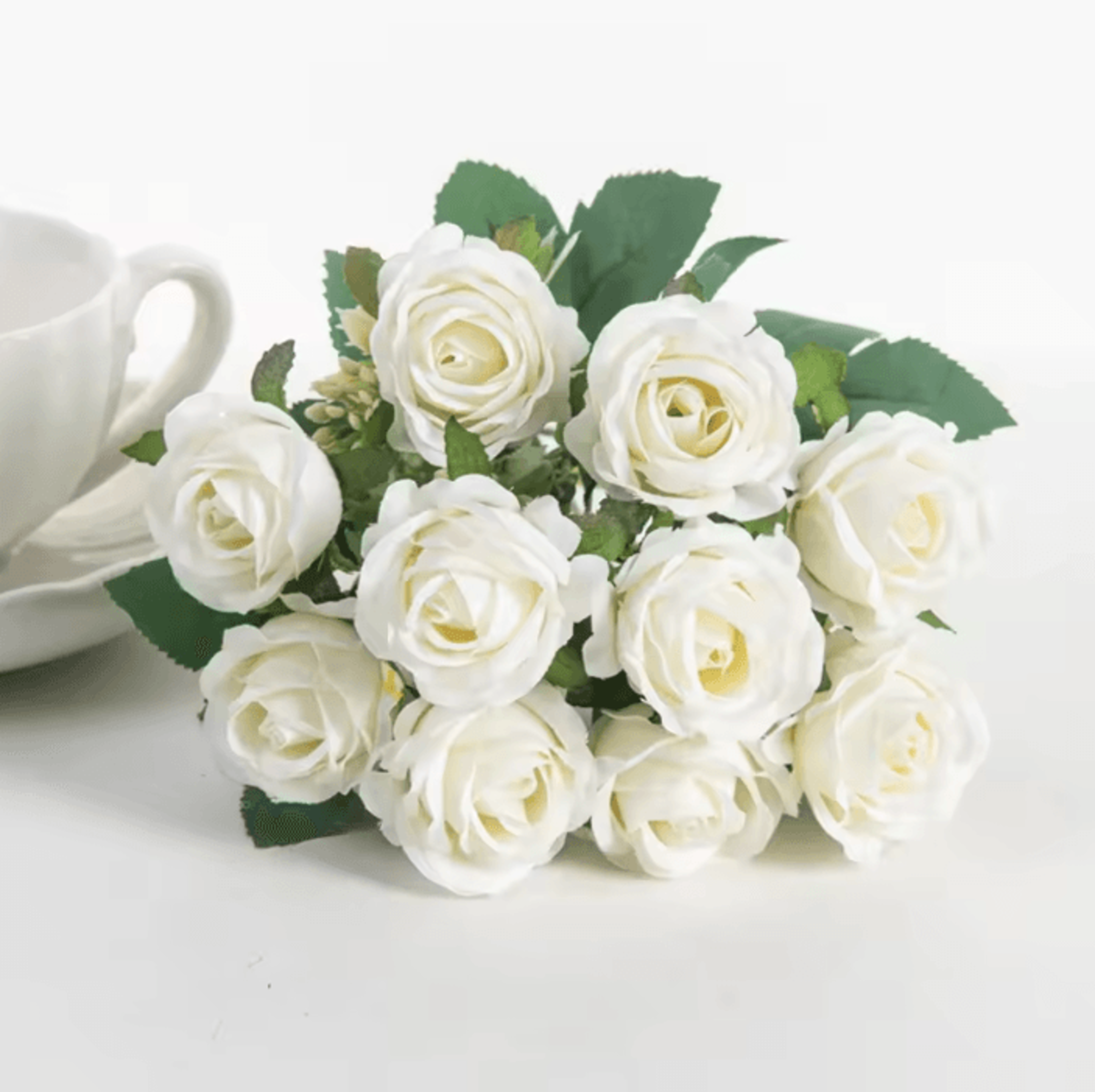 Artificial White Rose Bouquet  10Head Silk Flowers For Wedding Home  Event Decor 2