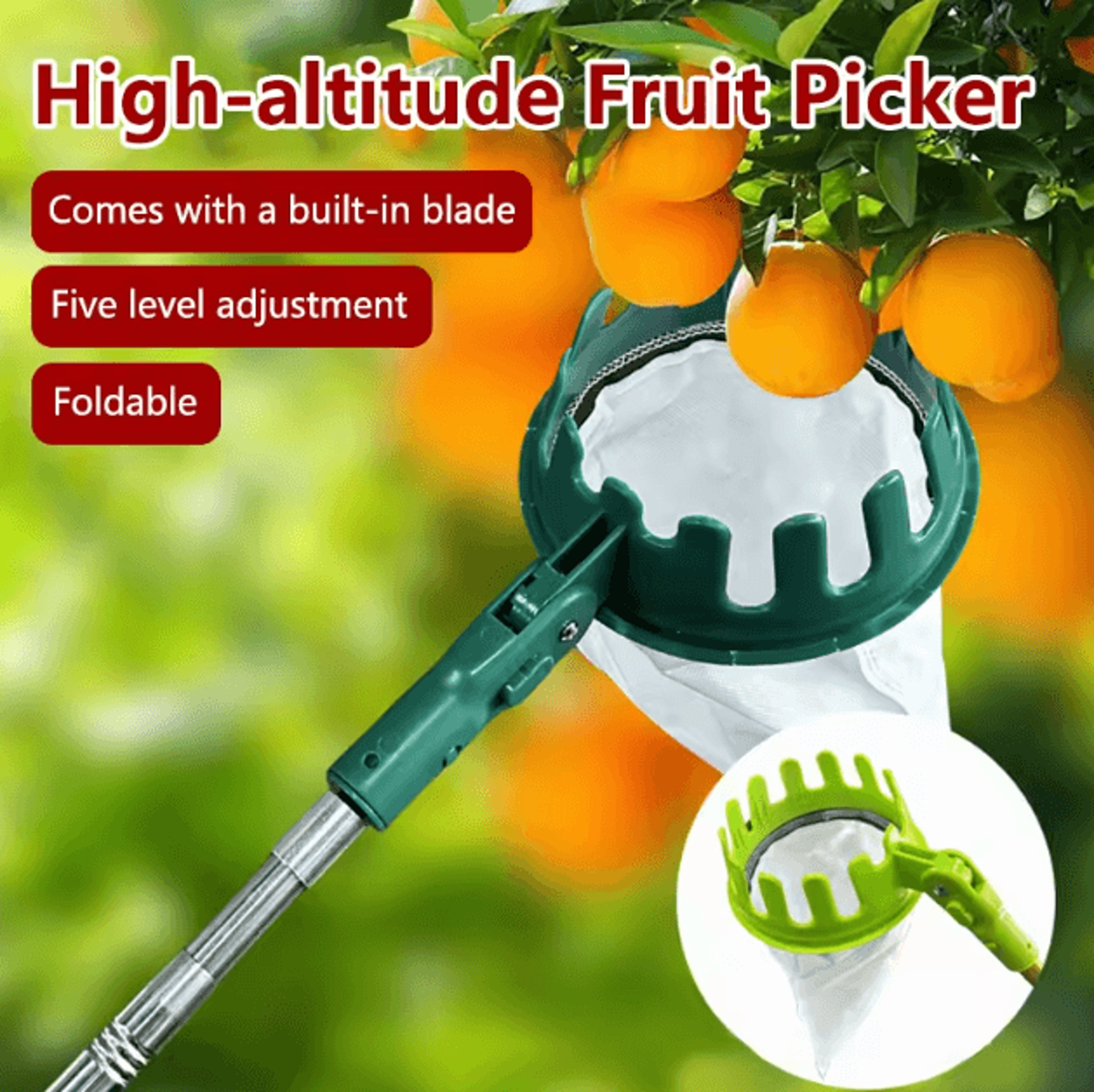 Adjustable Fruit Picker Tool With Basket 5 Speed Extendable Orchard Harvesting Tool 0