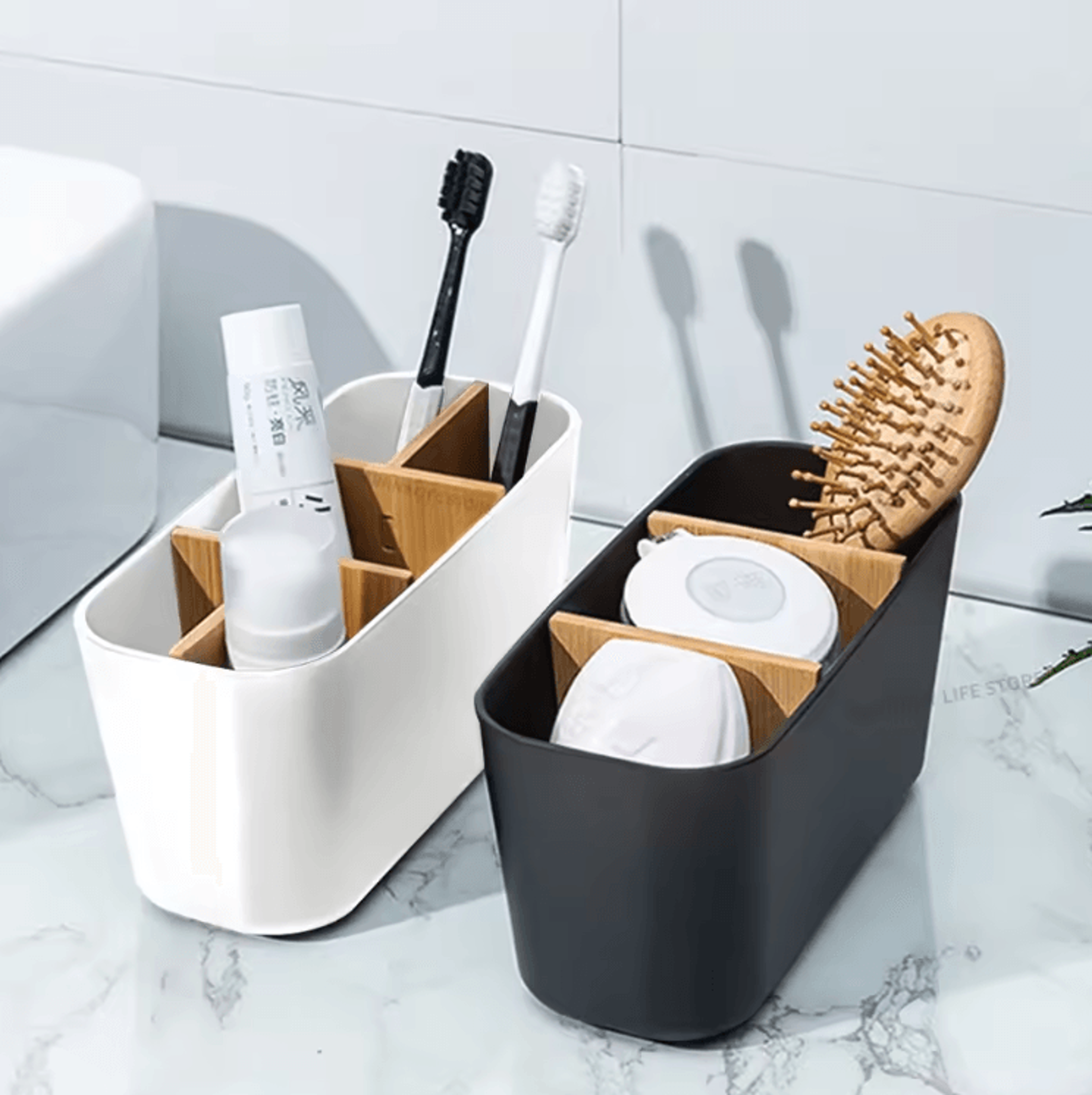 Bamboo Electric Toothbrush Holder Organizer  MultiCompartment Bathroom Storage Box For Toothbrush R 0