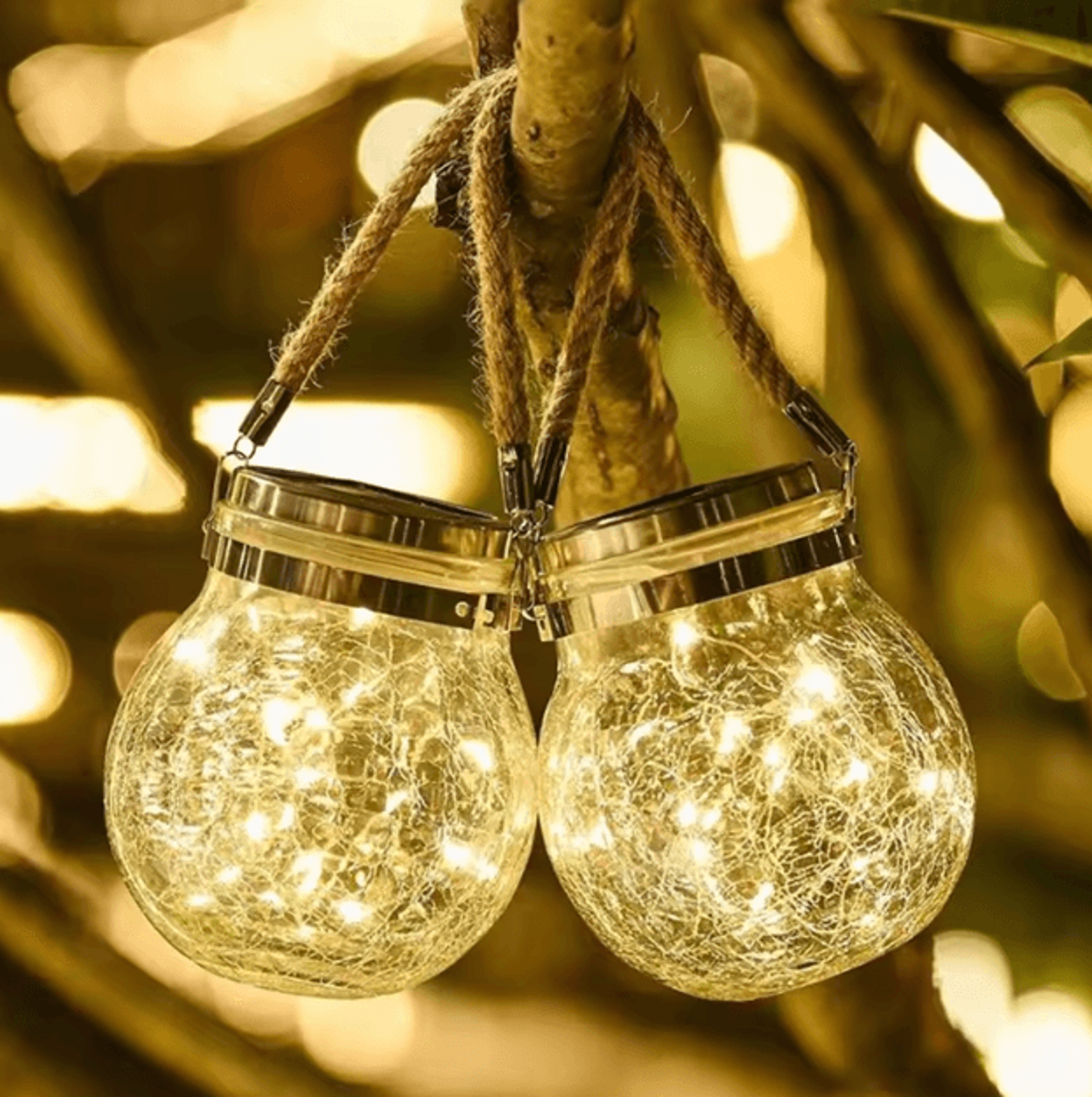 Solar Cracked Glass Jar Lamp  30 LED Waterproof Outdoor Hanging Light For Garden Patio  Yard 0