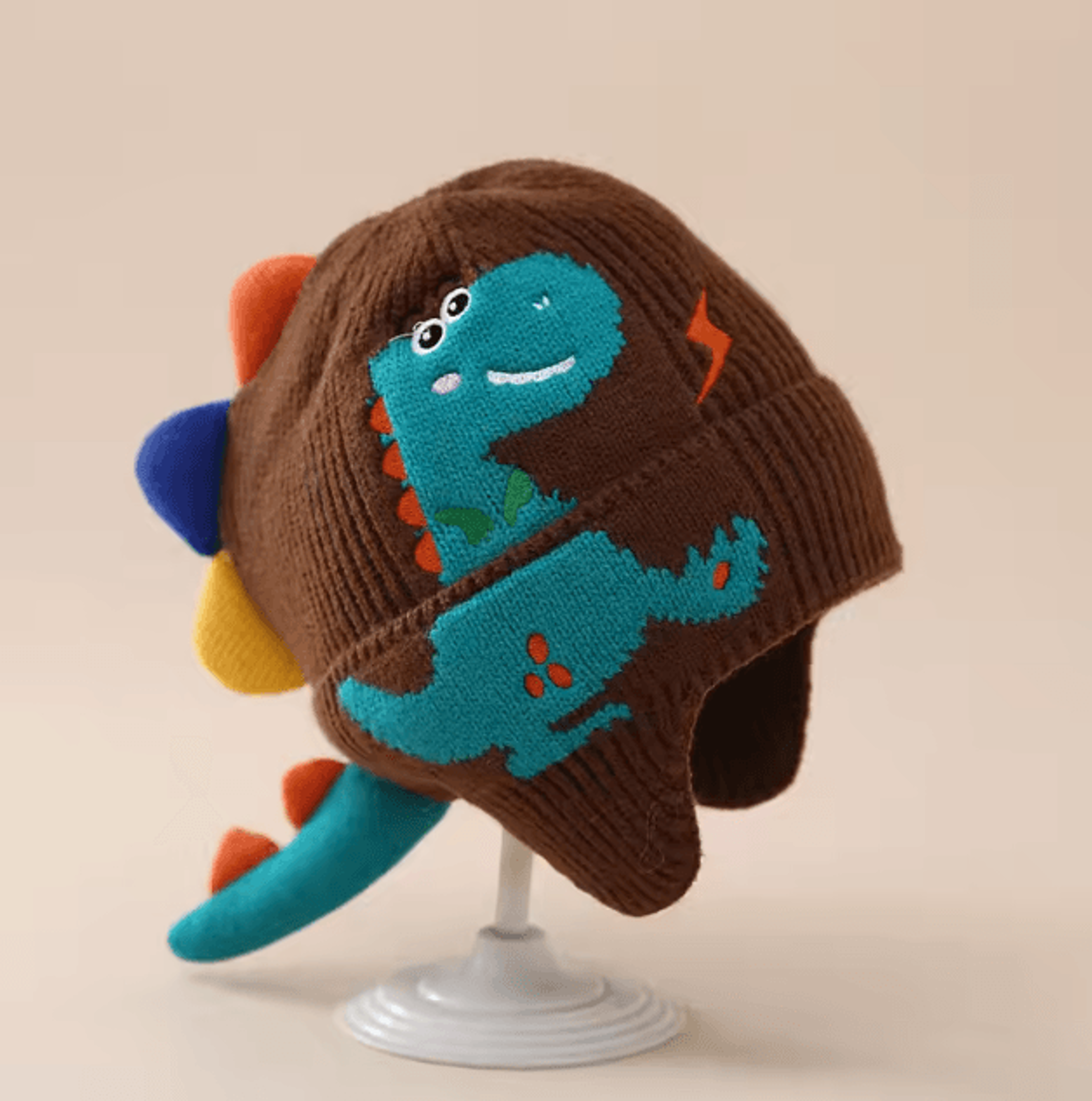 DinoWarm Kids Winter Balaclava Hat  Plush Ear Protection Cartoon Beanie 2