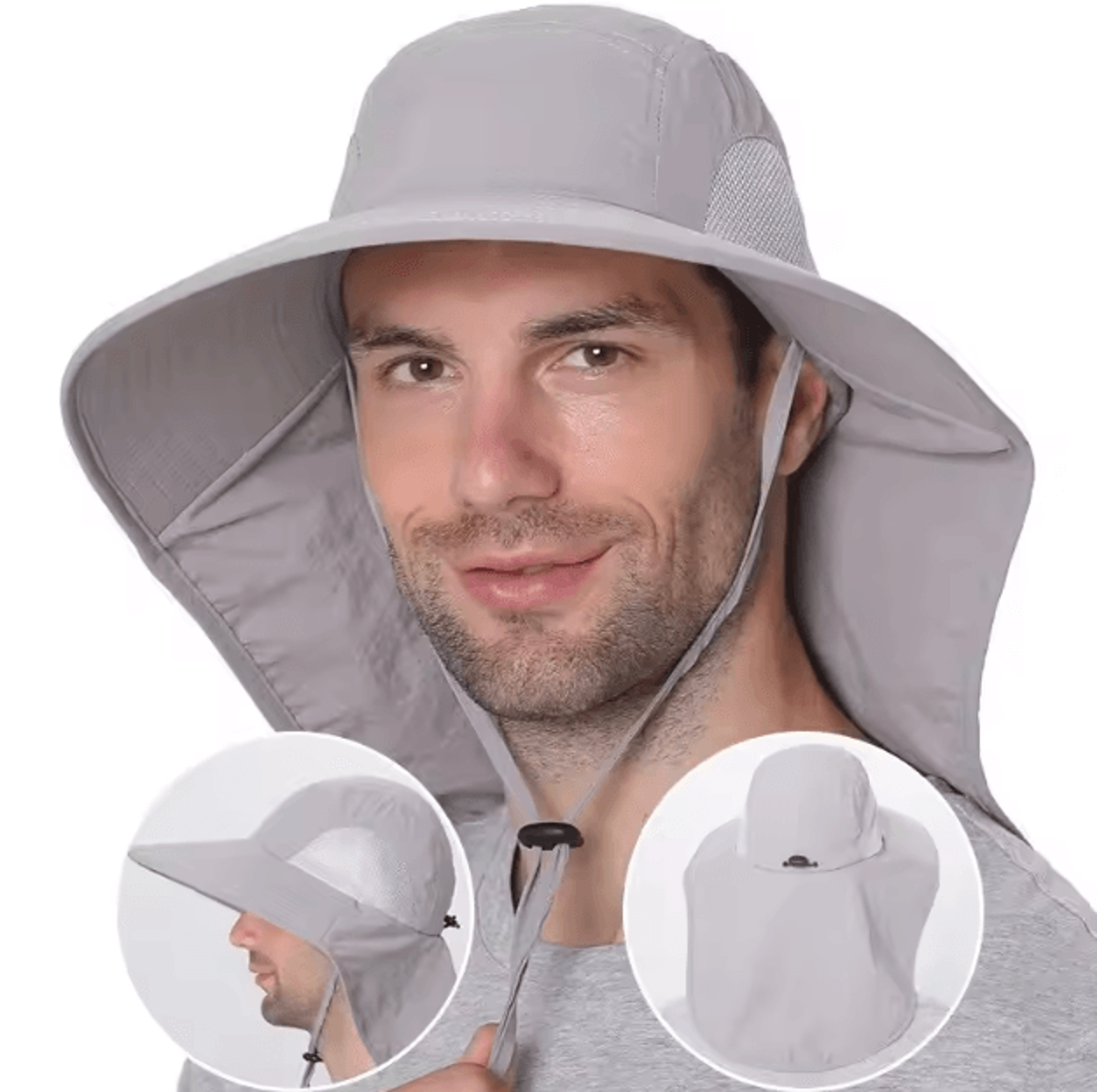 wide brim sun hat with neck flap uv protection cooling safari cap for outdoor hiking & fishing