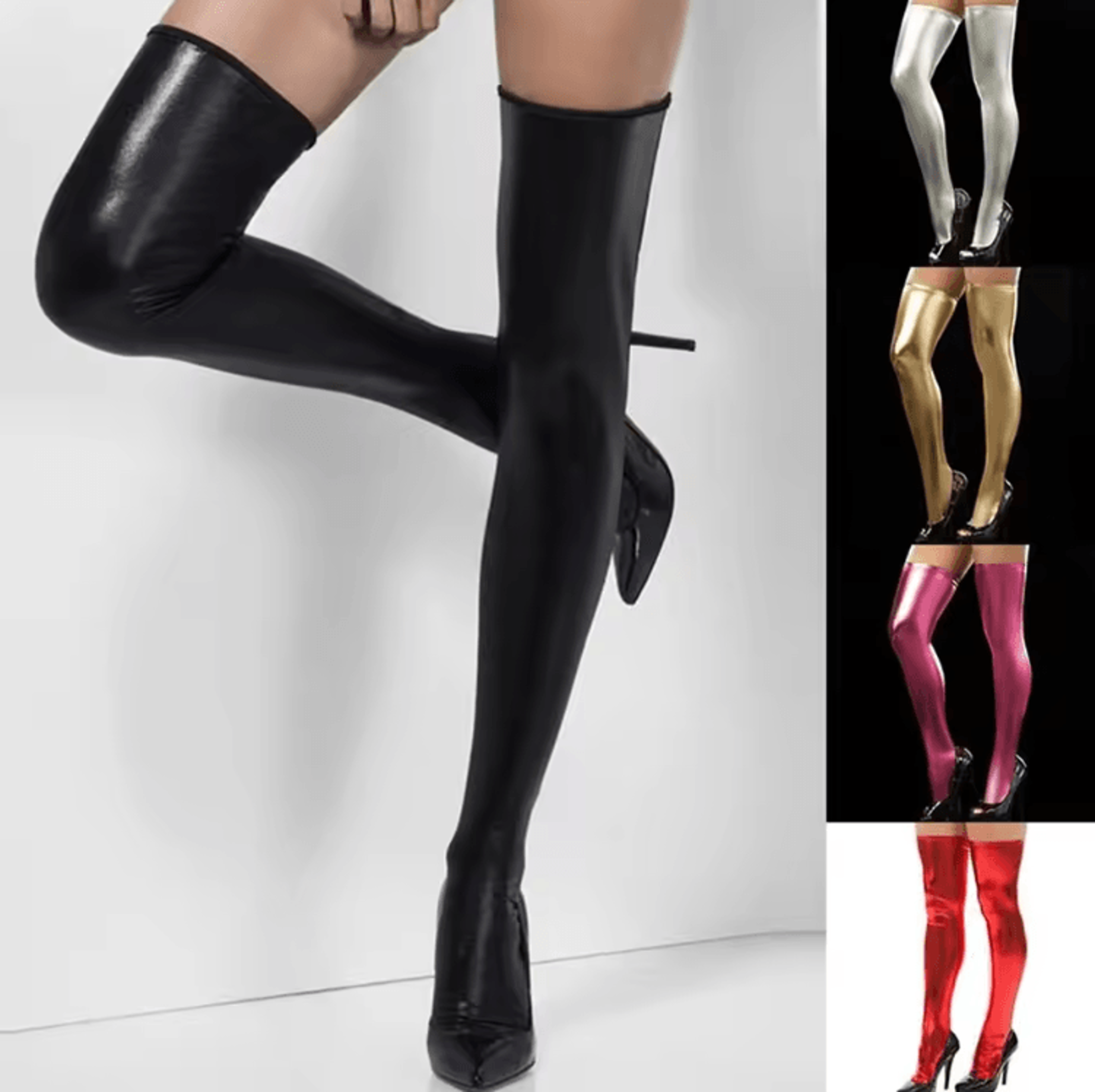 Shiny PU Leather Thigh High Socks For Bold Style  Statement Looks 0