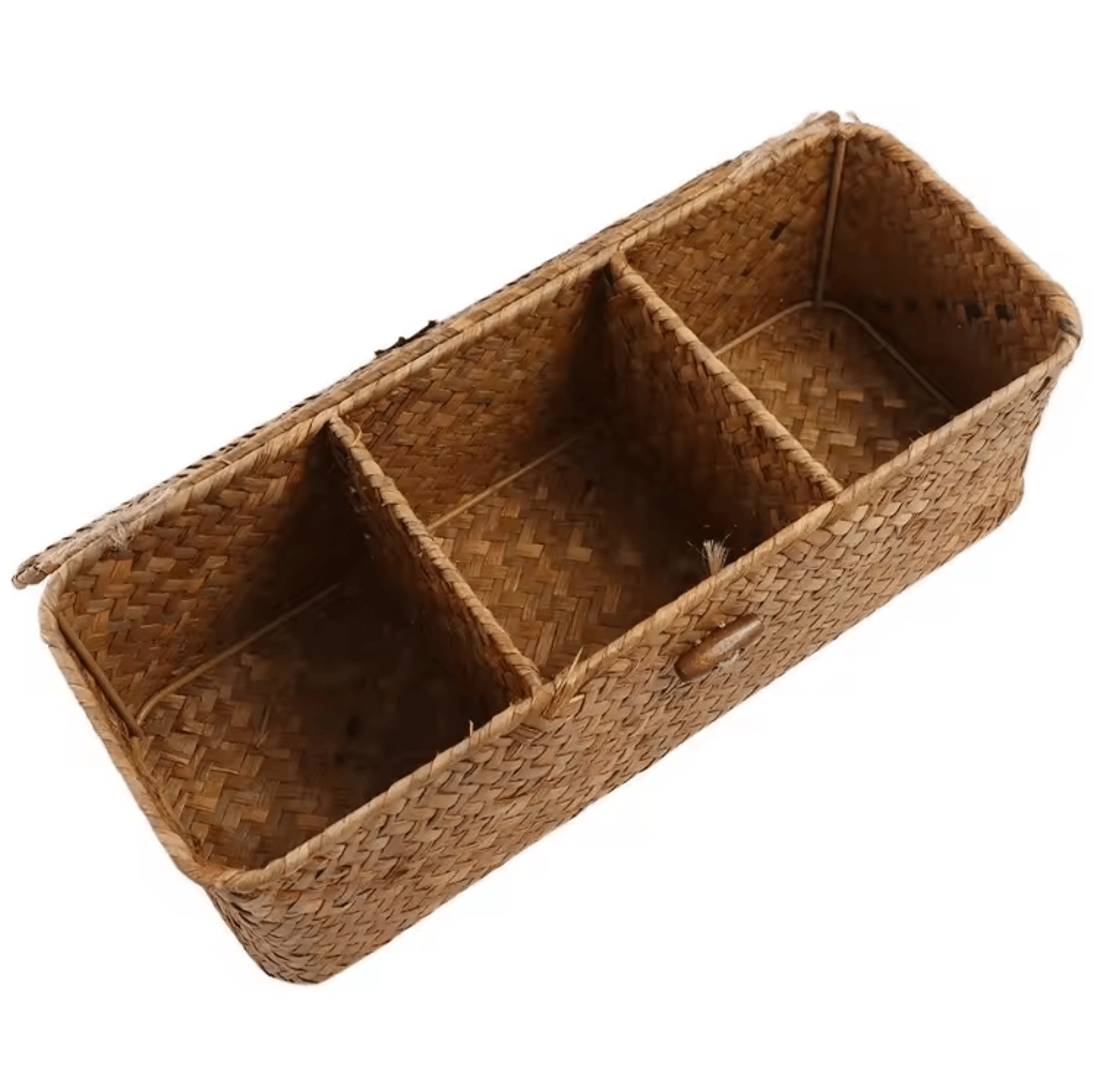 3Grid Handwoven Storage Basket With Lid  DustProof Rectangular Organizer Box 2