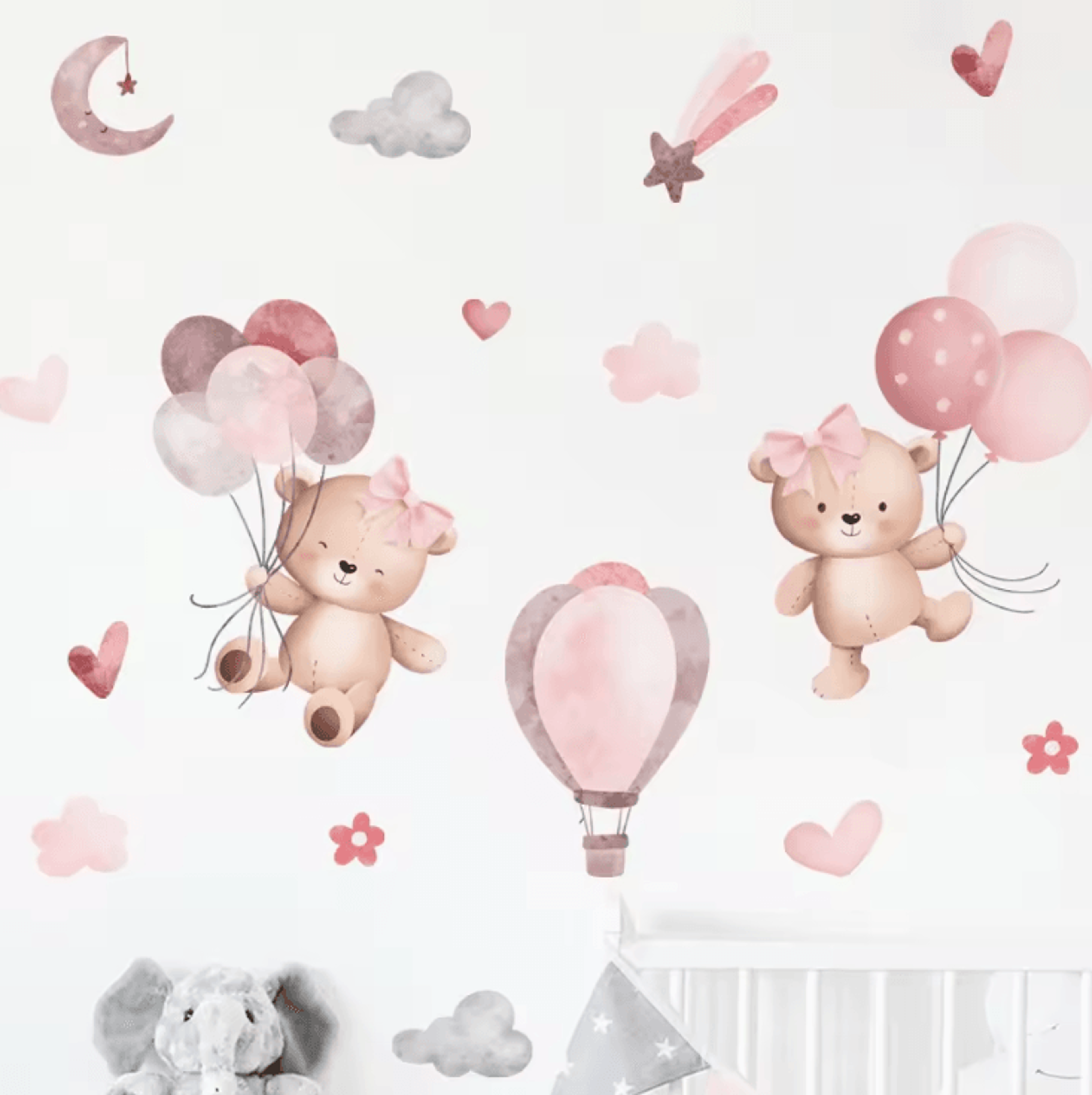 Pink Cartoon Bear Wall Stickers  Cute Nursery Wall Decals For Kids Room  Baby Decor 0