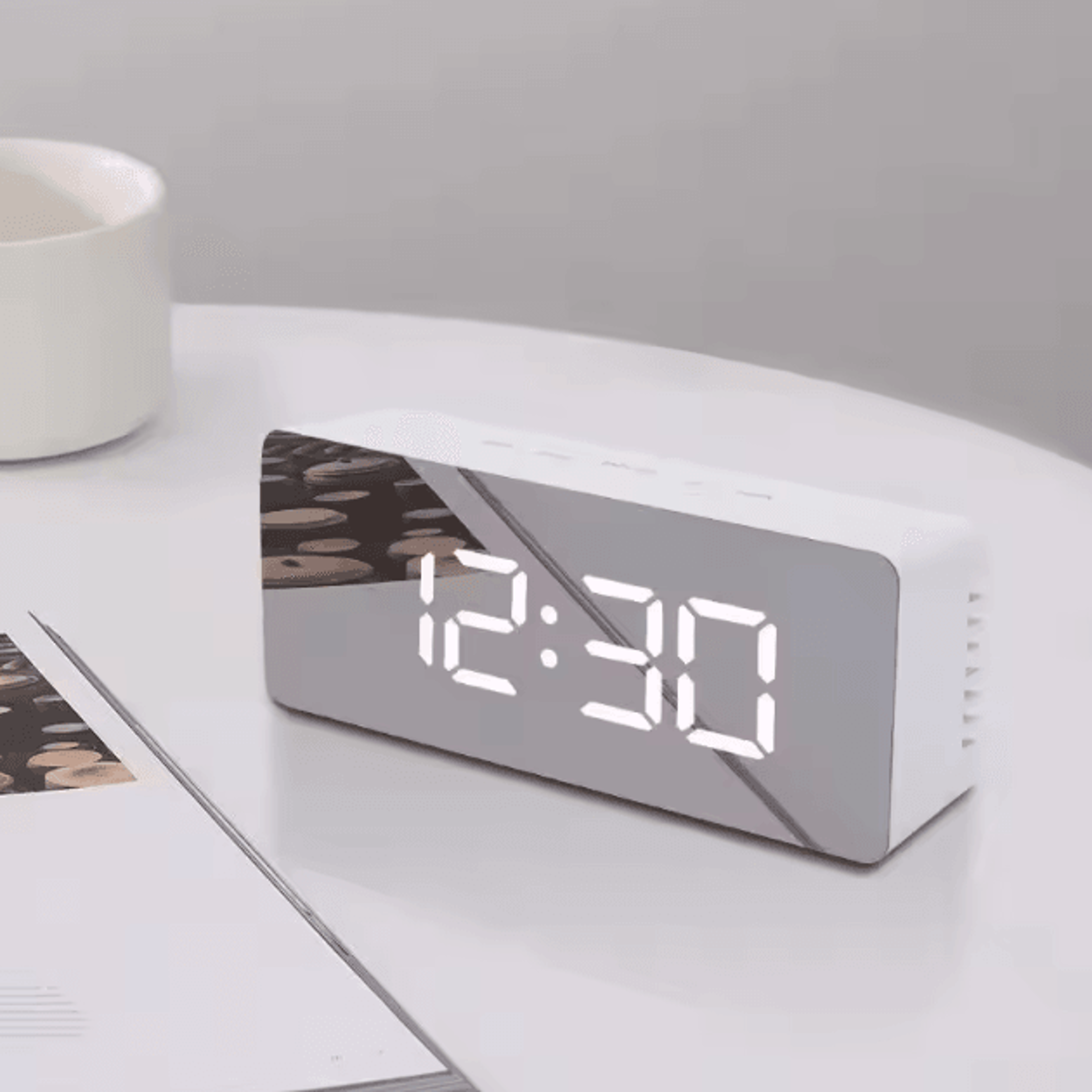 LED Mirror Digital Alarm Clock  Modern USB Desk Clock With Snooze  Night Light Display 0