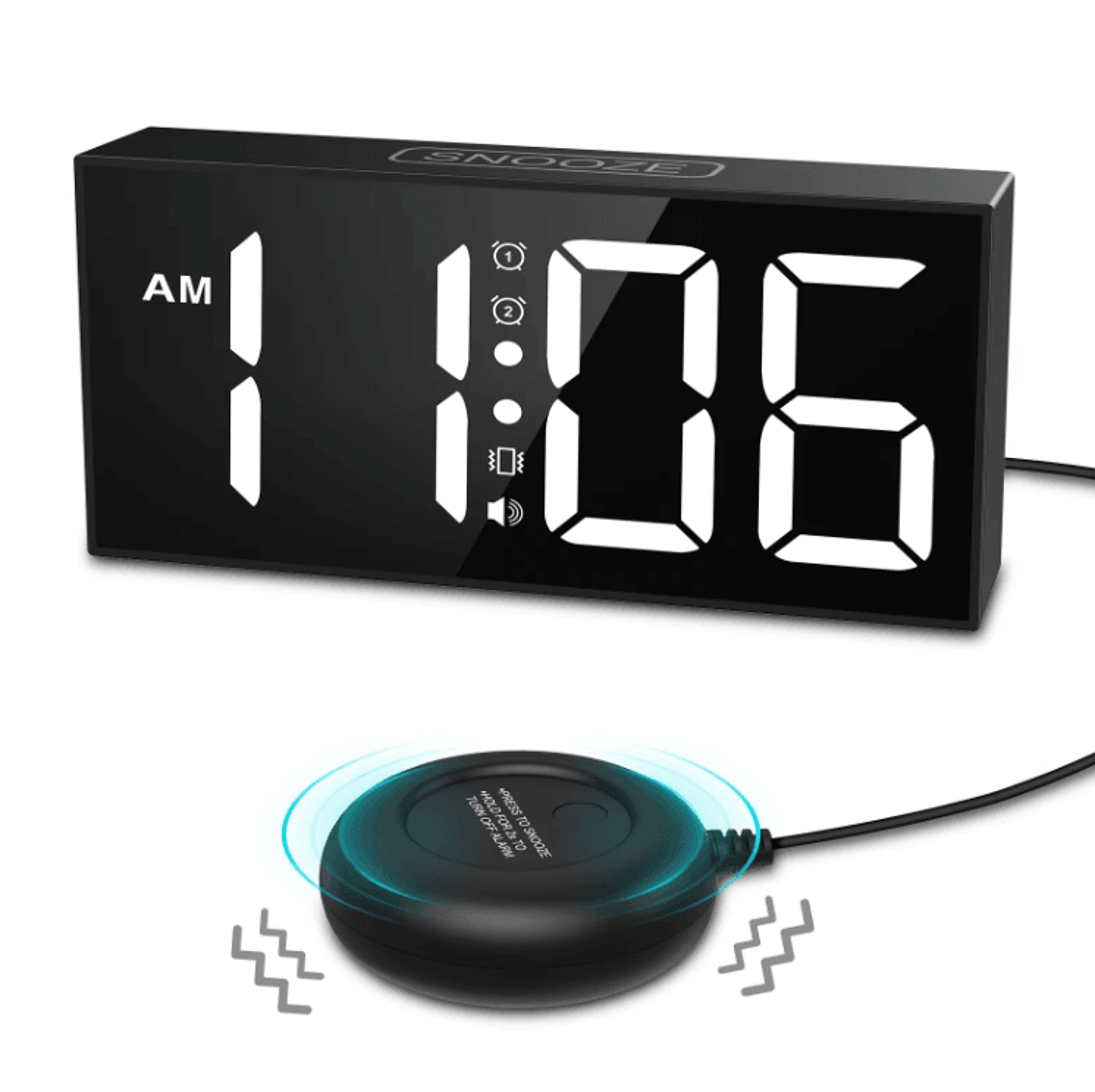 ORIA Vibrating Alarm Clock With Bed Shaker  Loud LED Digital Clock For Heavy Sleepers  Hearing Impa 0
