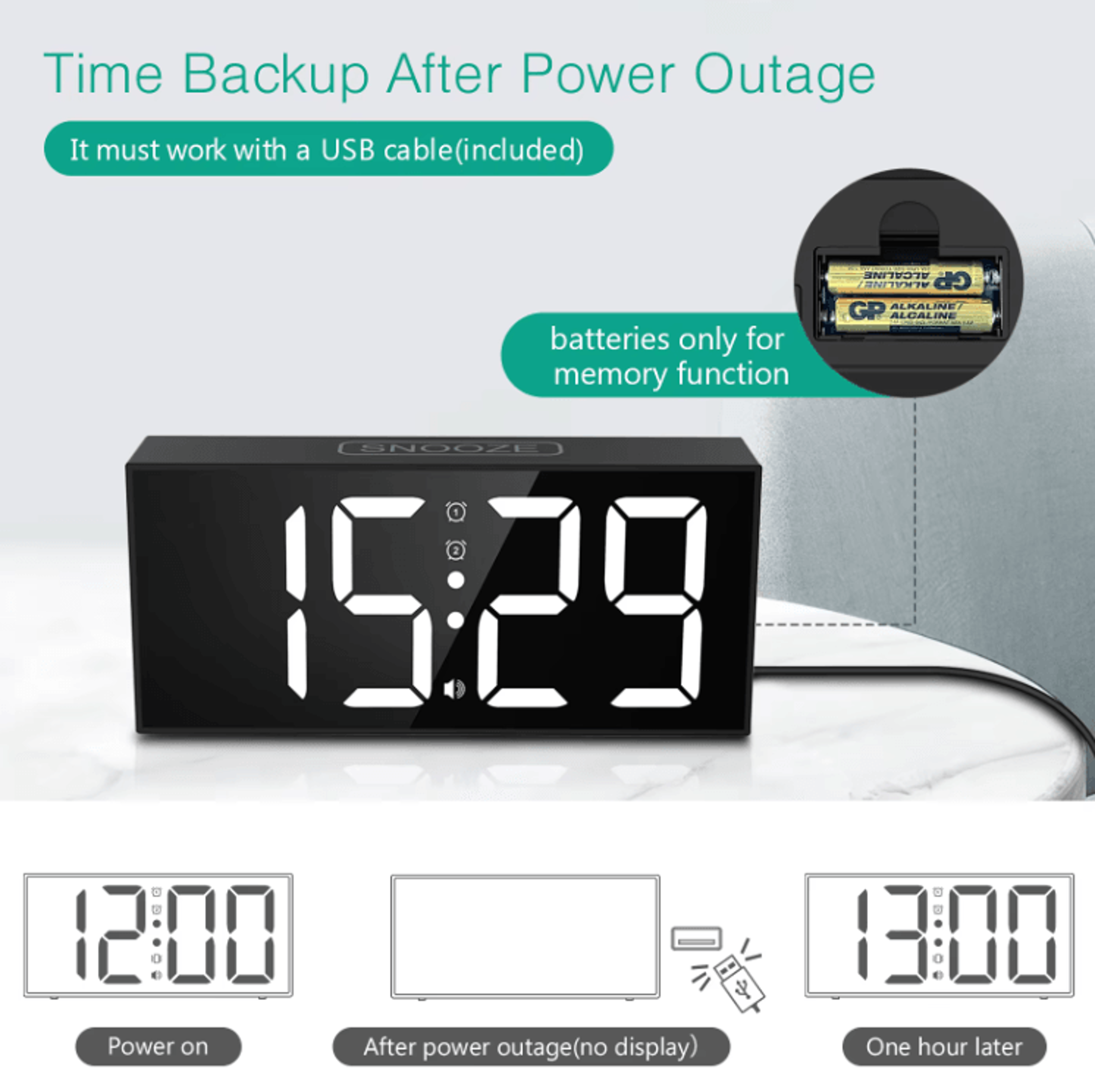 ORIA Vibrating Alarm Clock With Bed Shaker  Loud LED Digital Clock For Heavy Sleepers  Hearing Impa 2
