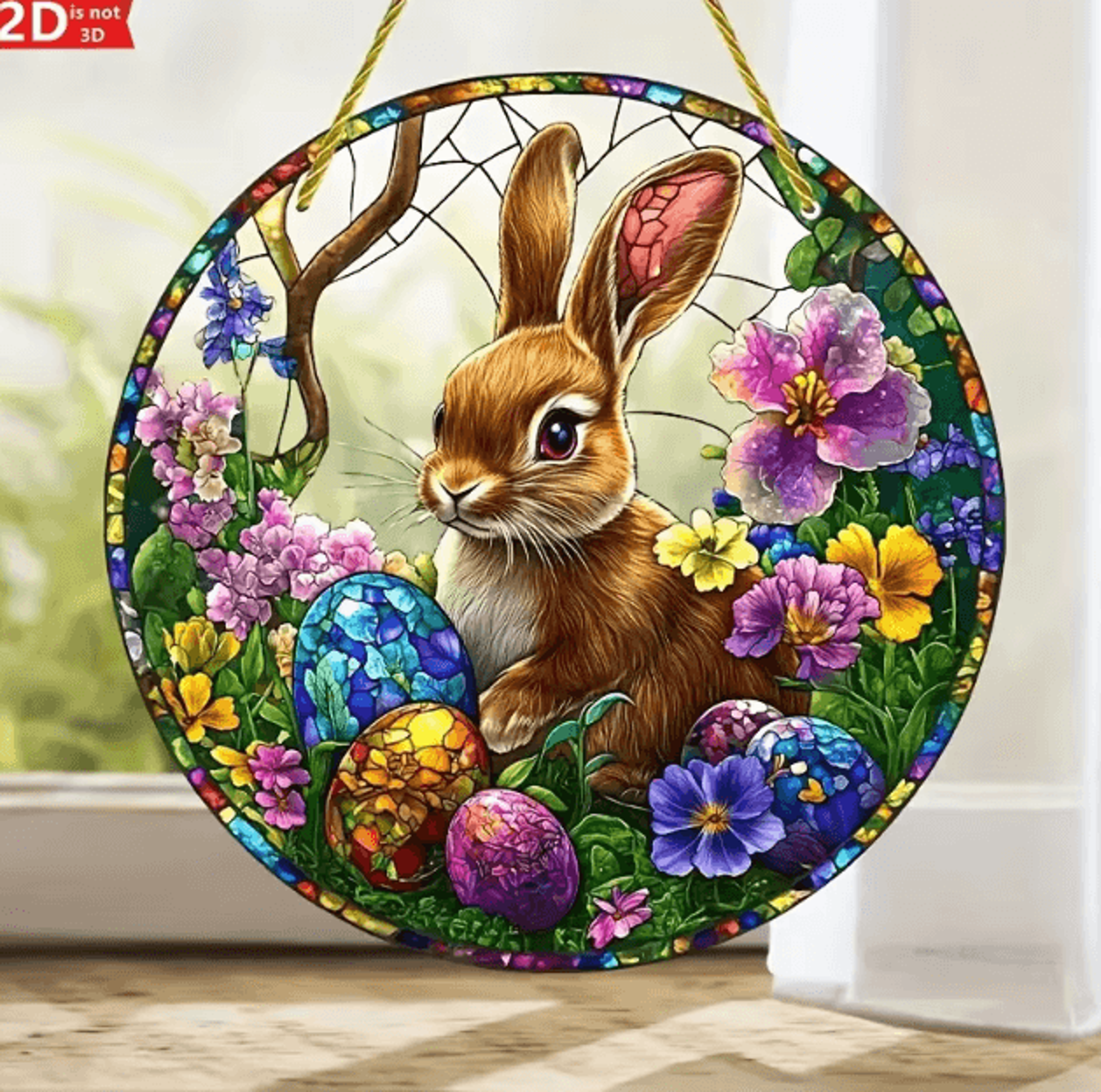 2D Acrylic Easter Bunny Window Hanging  Cute Spring Sun Catcher Decor 1