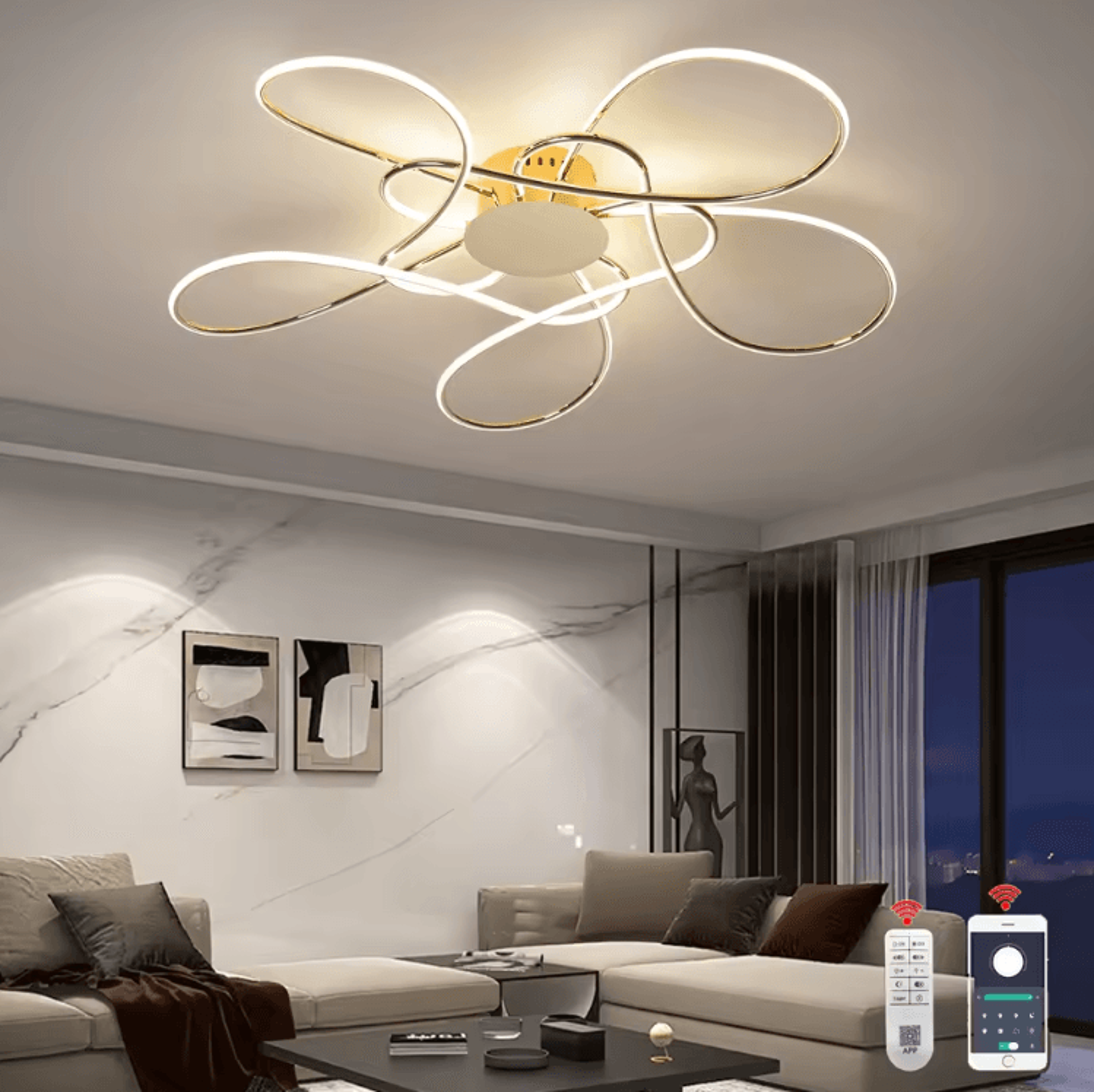 modern gold led chandelier – luxury aluminum acrylic ceiling light fixture
