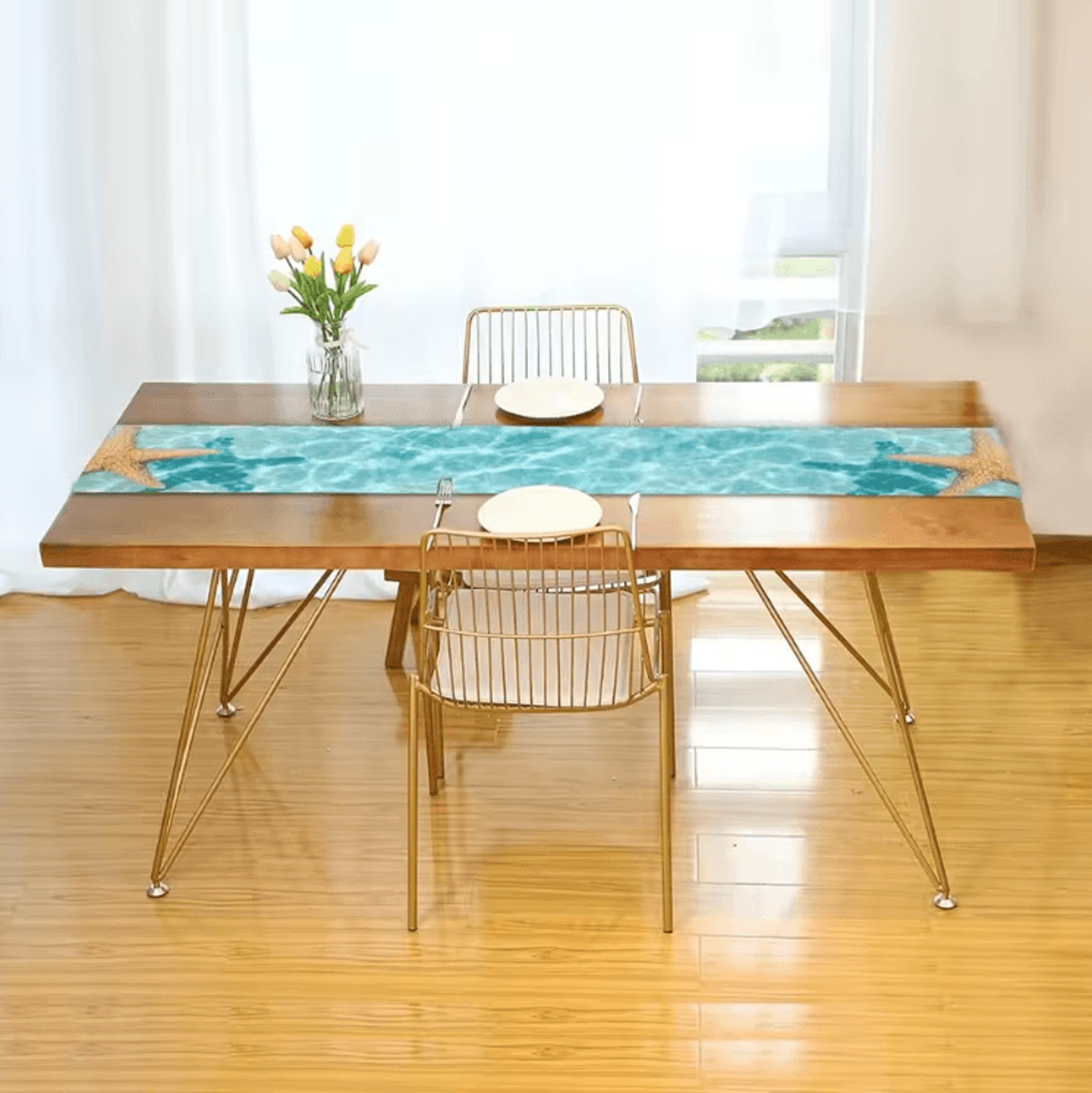 Watercolor Starfish Ocean Linen Table Runner Coastal Dining Decor For Home  Events 4