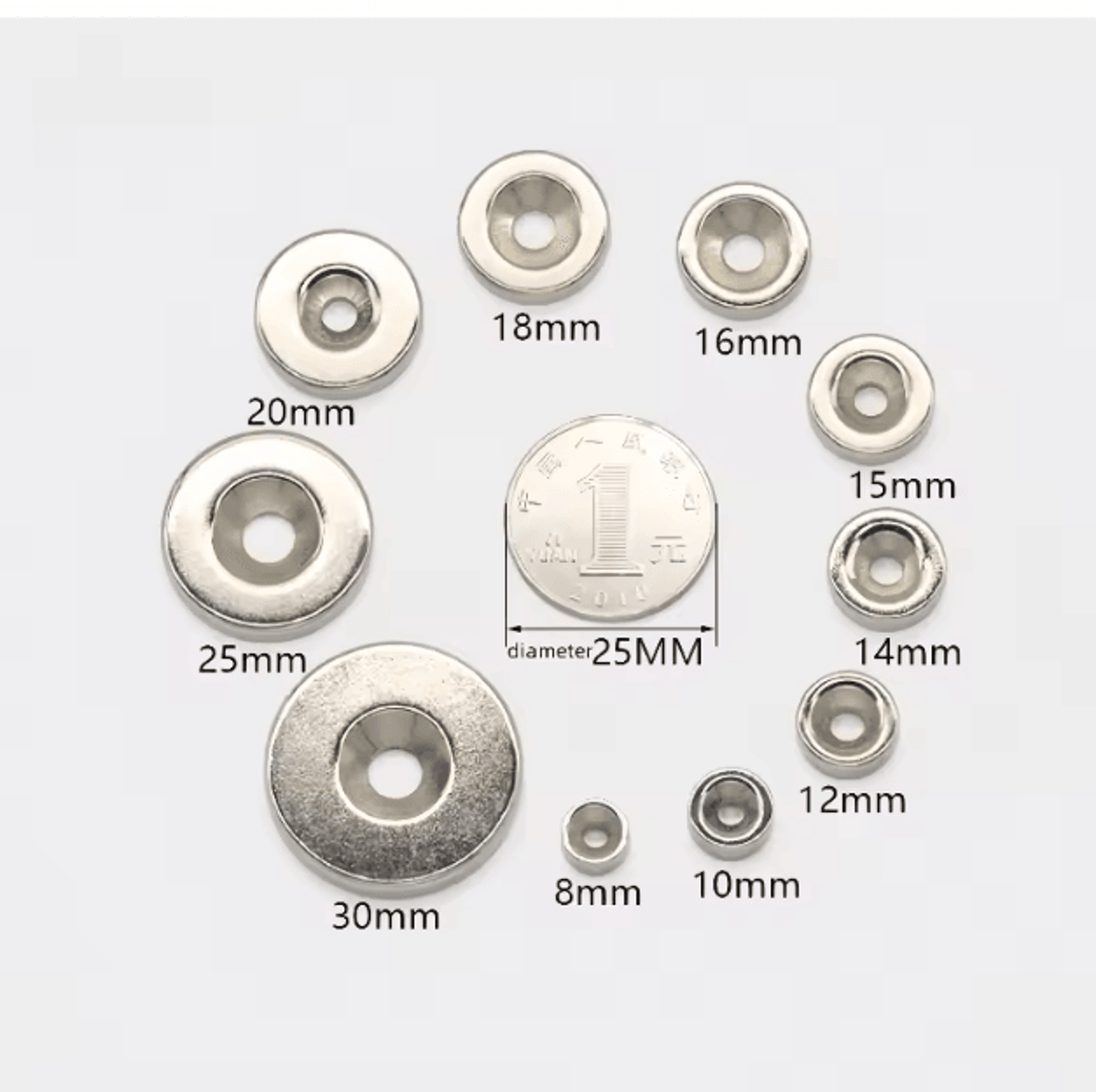 N52 Countersunk Neodymium Magnet Set  30mm Heavy Duty Disc With Screw Hole 3