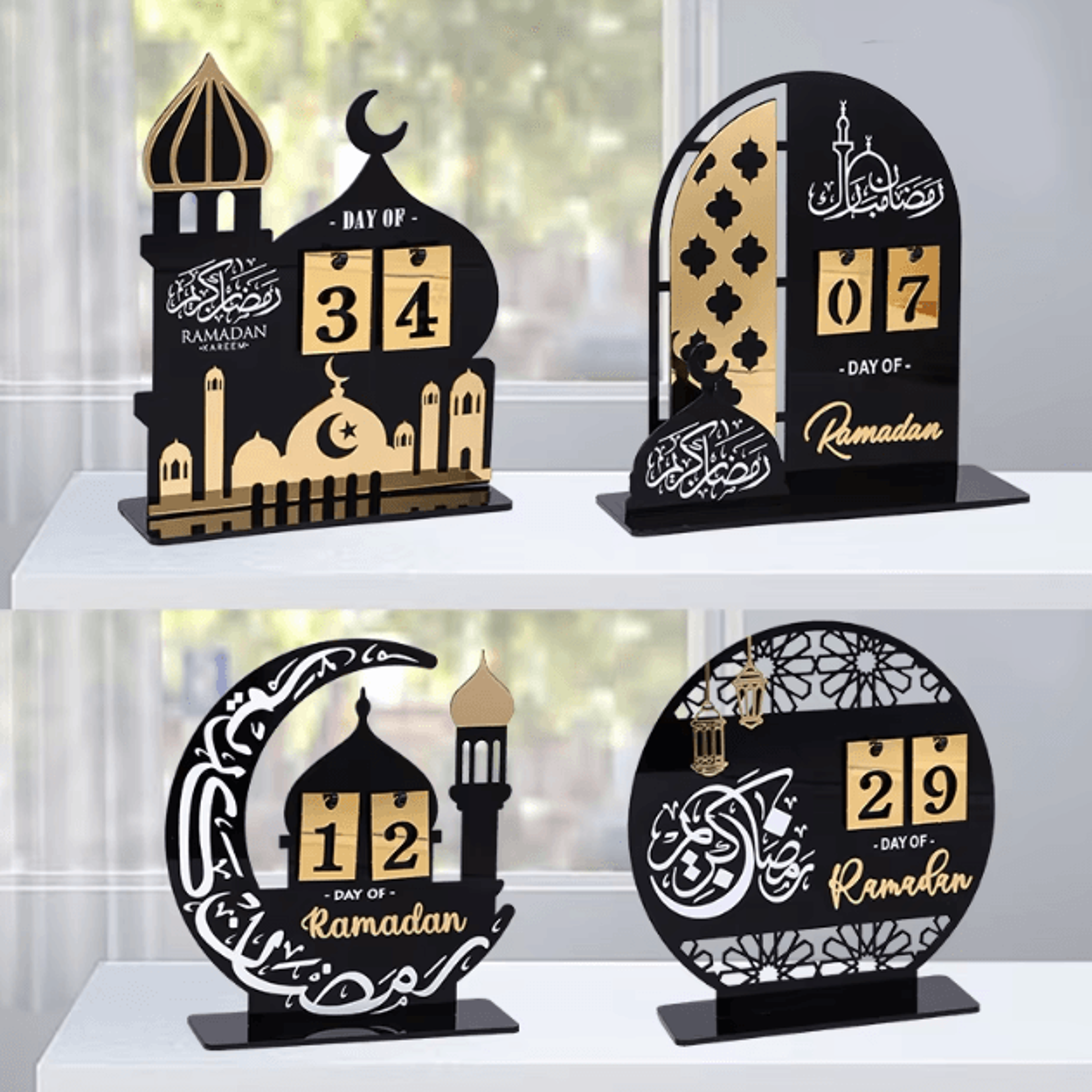 Black  Gold Ramadan Countdown Calendar Acrylic Eid Mubarak Decor With Replaceable Numbers 0