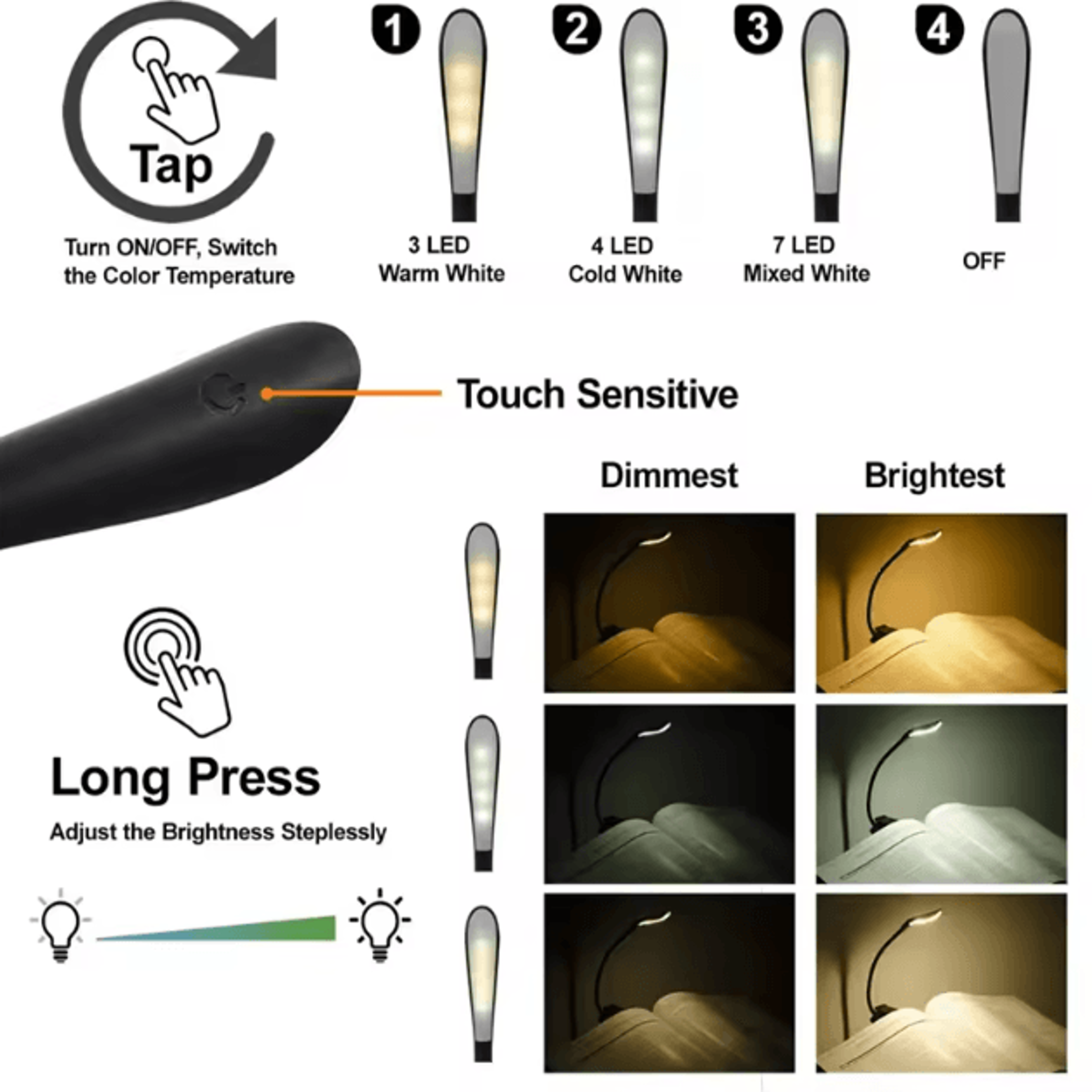 Mini USB Rechargeable Book Light Flexible ClipOn LED Reading Light For Bed  Travel 1