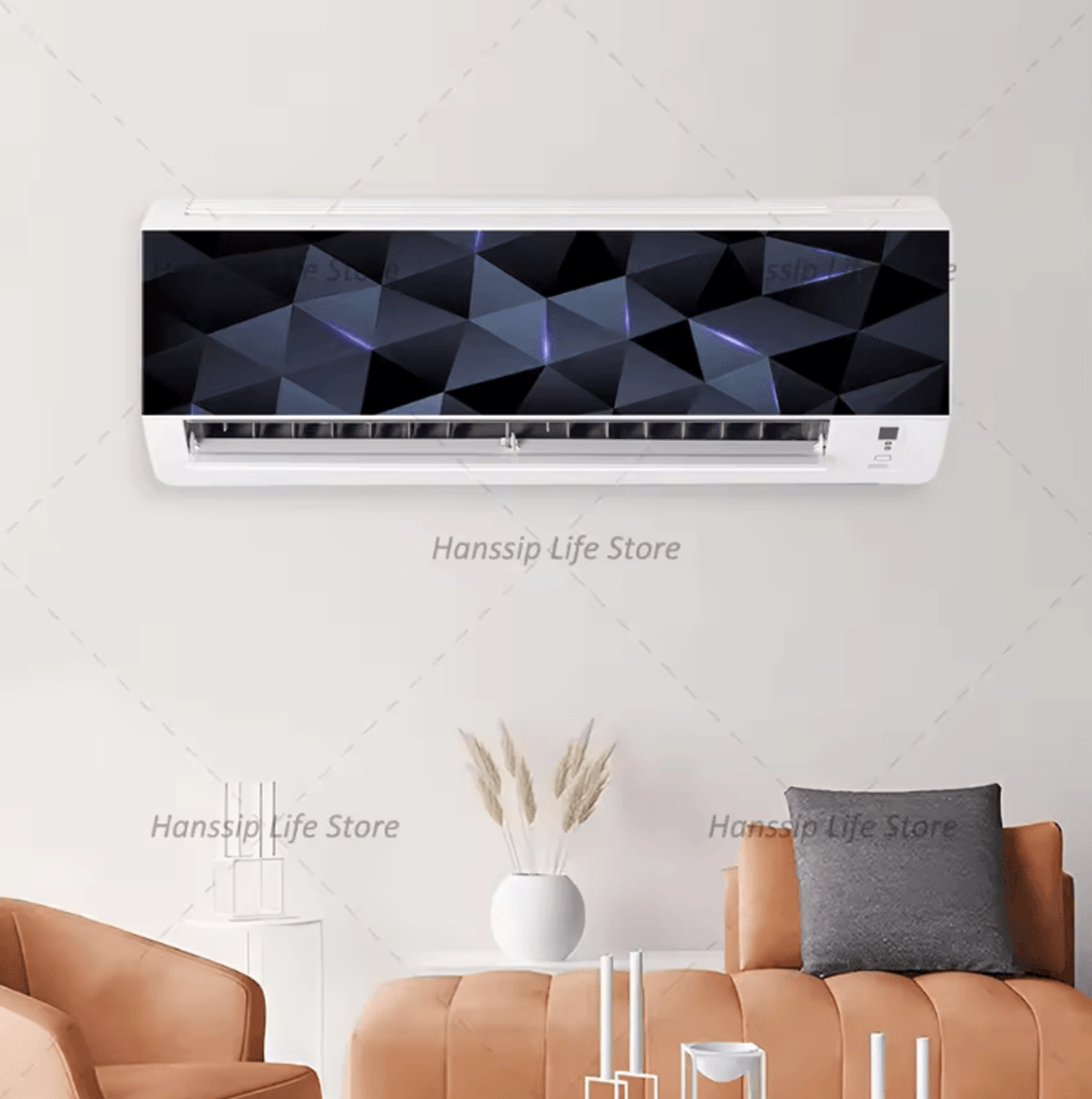 3D Geometric Air Conditioner Sticker Modern AC Panel Wall Decal Abstract Home Decor 3