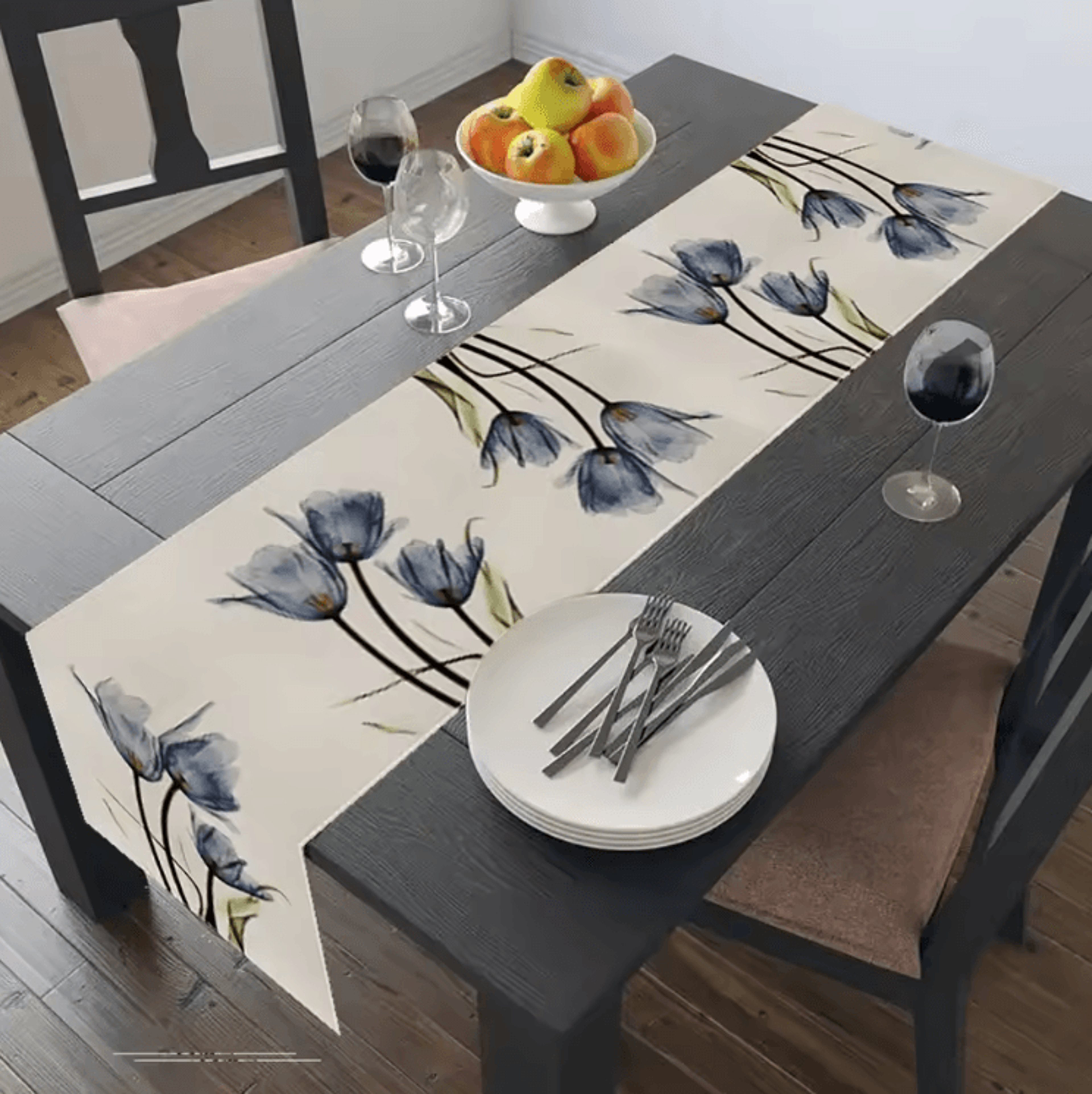 Tulip Linen Table Runner  Rustic Farmhouse Floral Table Decor 13x70 Inch 0