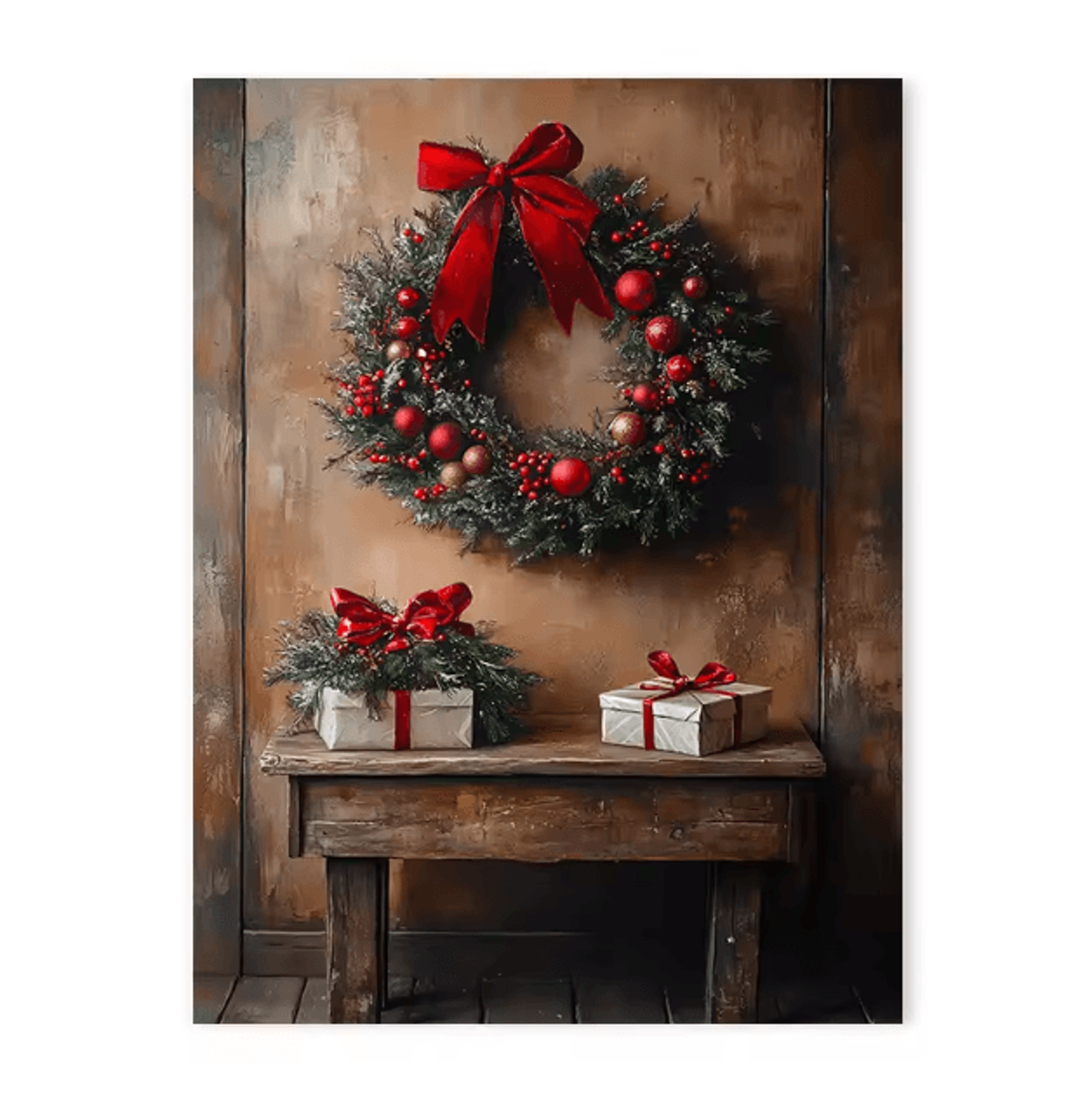 Vintage Red Truck Christmas Canvas Wall Art  Rustic Winter Farmhouse Decor 2