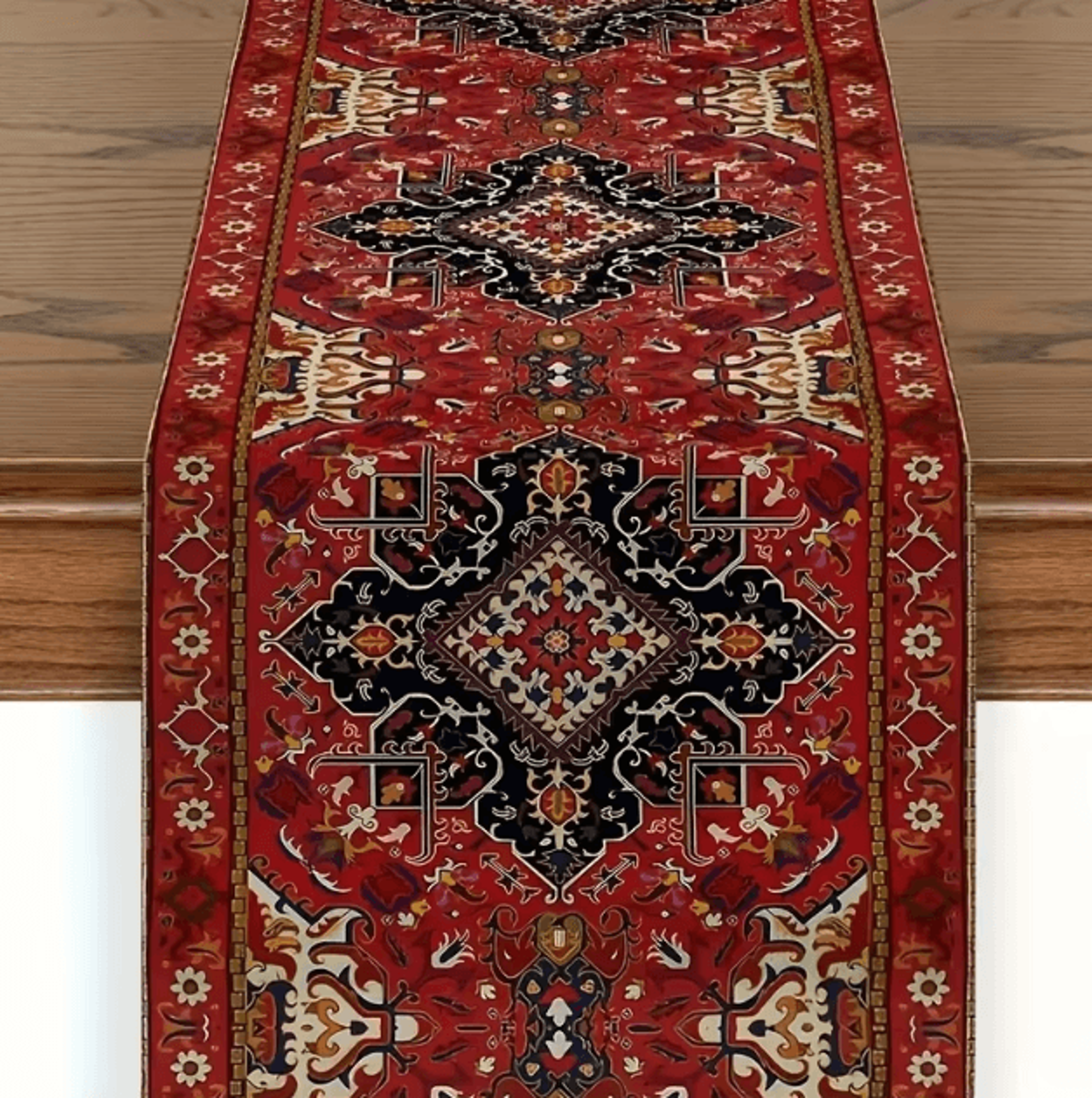 bohemian persian stripe table runner – vintage red farmhouse dining decor