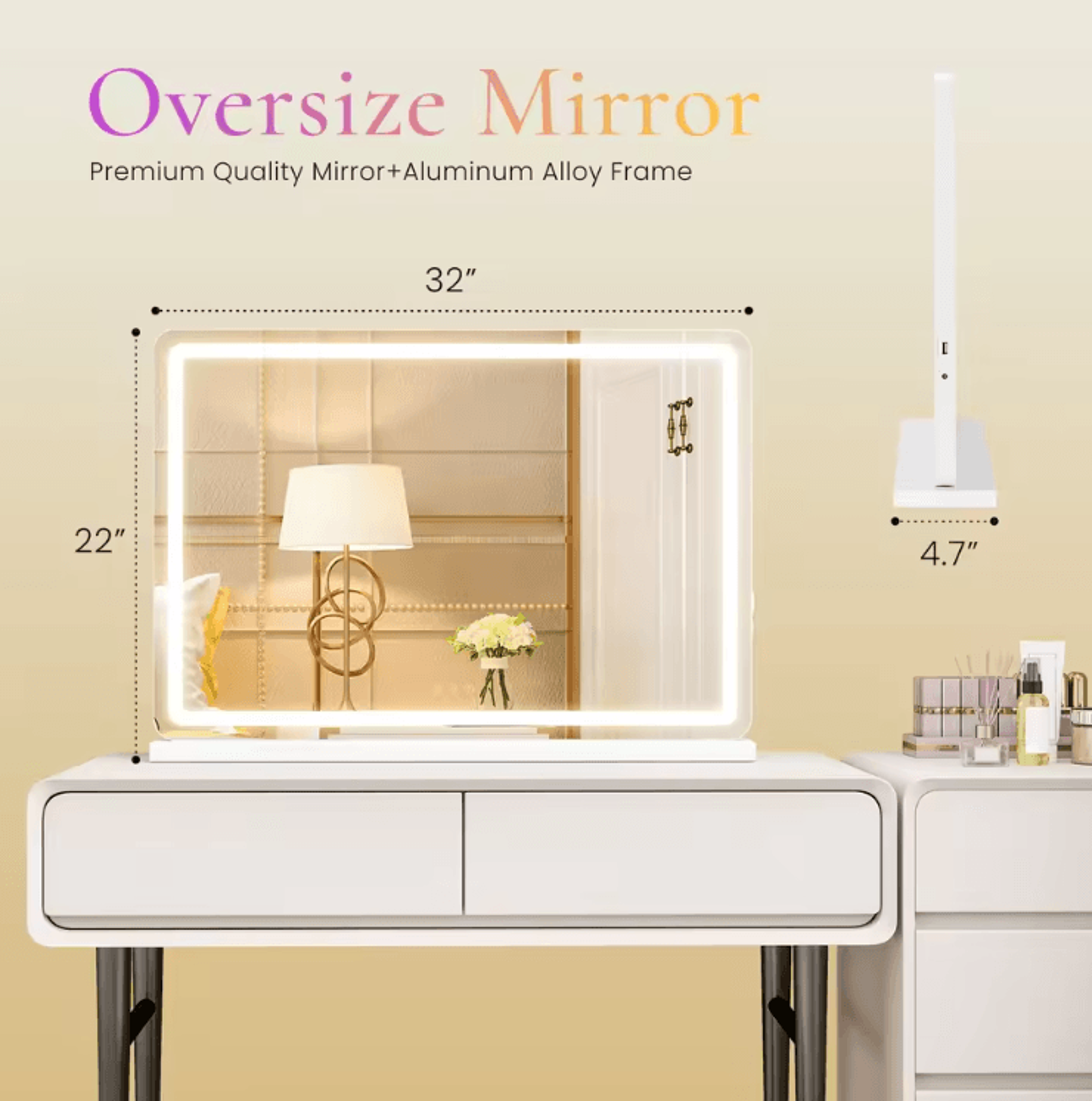 JHK LED Vanity Mirror With Lights  Modern LED Vanity Mirror With Dimmable 3 Color Modes  Memory Fun 4