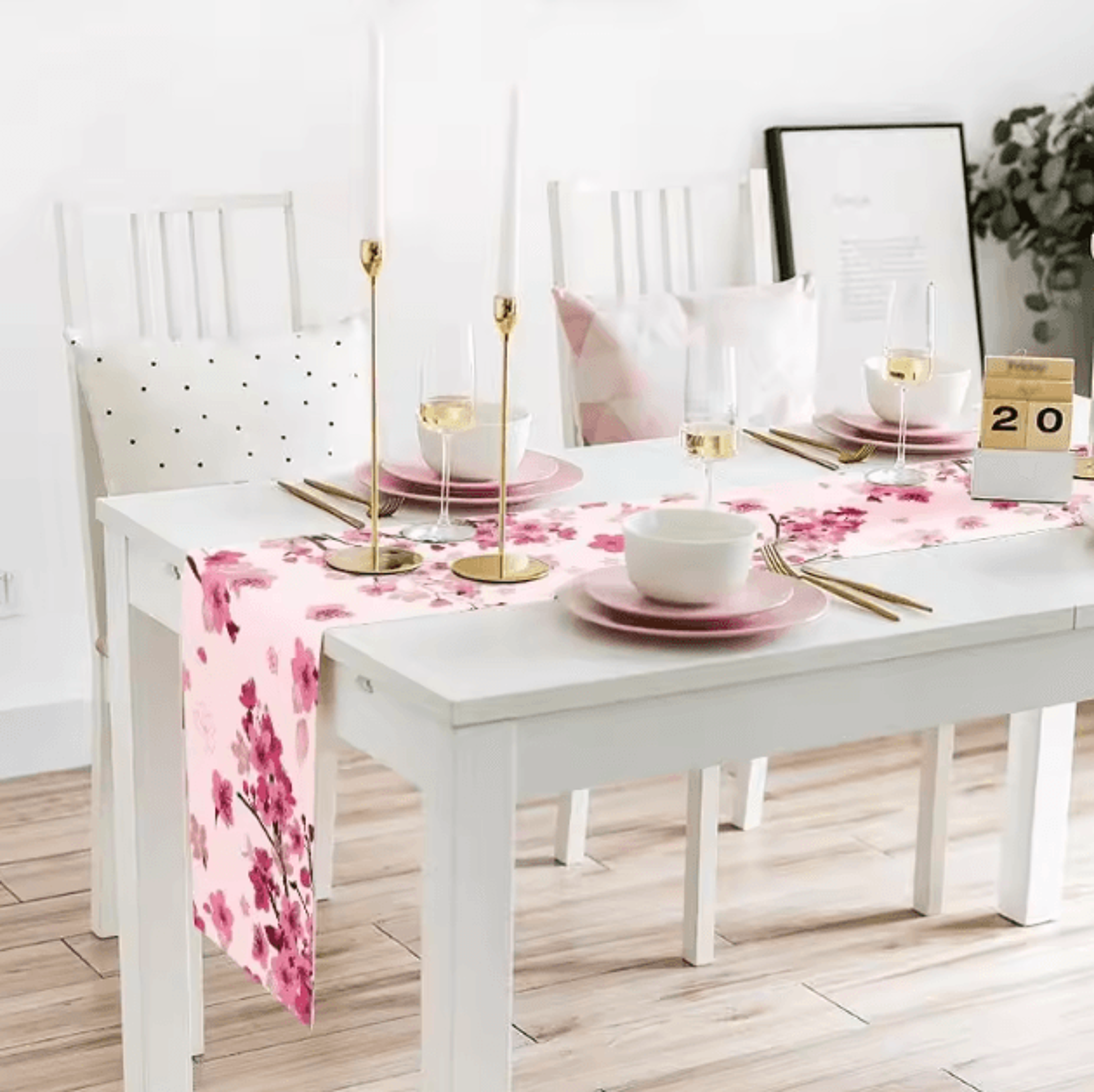 Spring Cherry Blossom Linen Table Runner  Elegant Floral Dining Decor For Farmhouse  Events 2