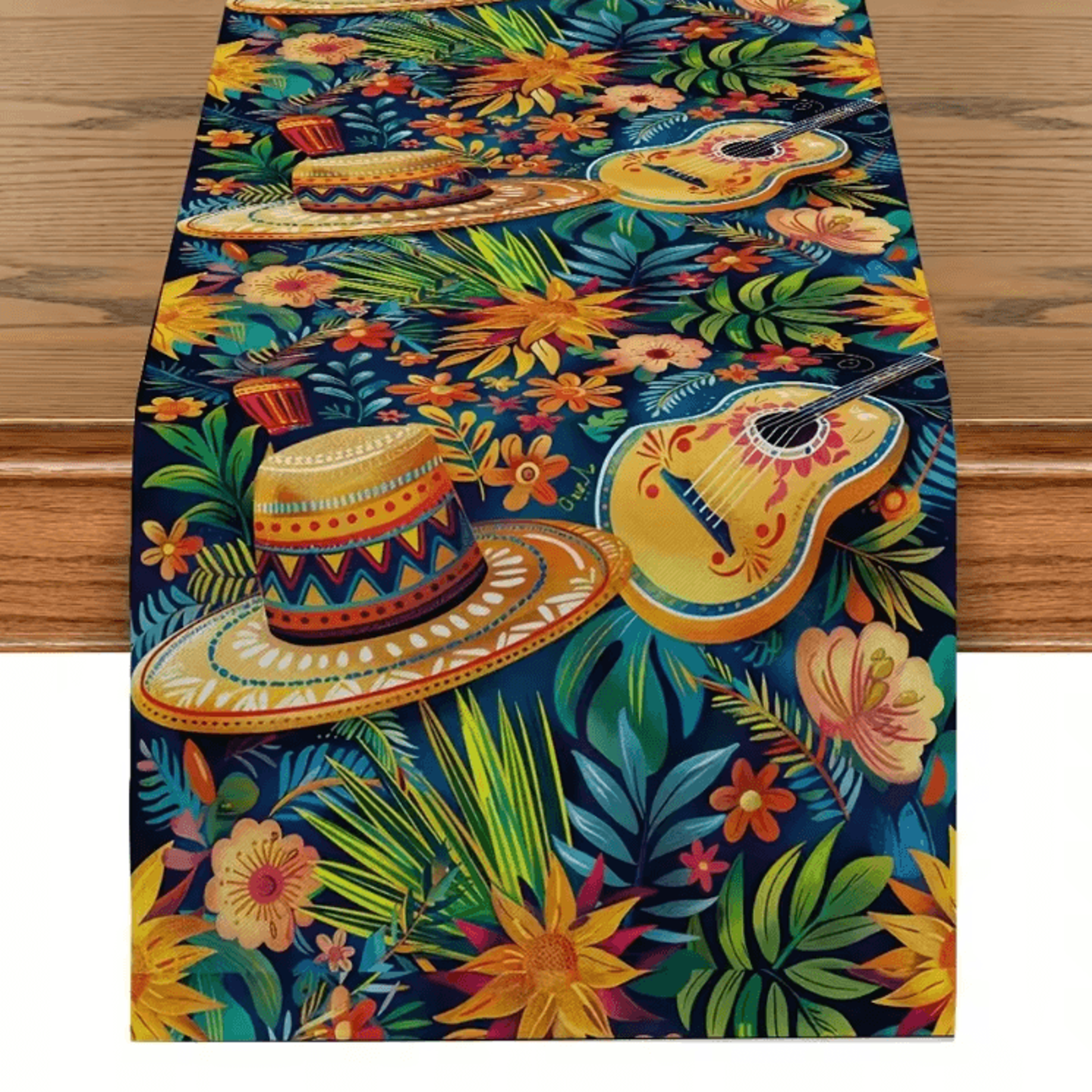 Vibrant Mexican Fiesta Table Runner  Colorful Cactus  Day Of The Dead Linen Decor 2