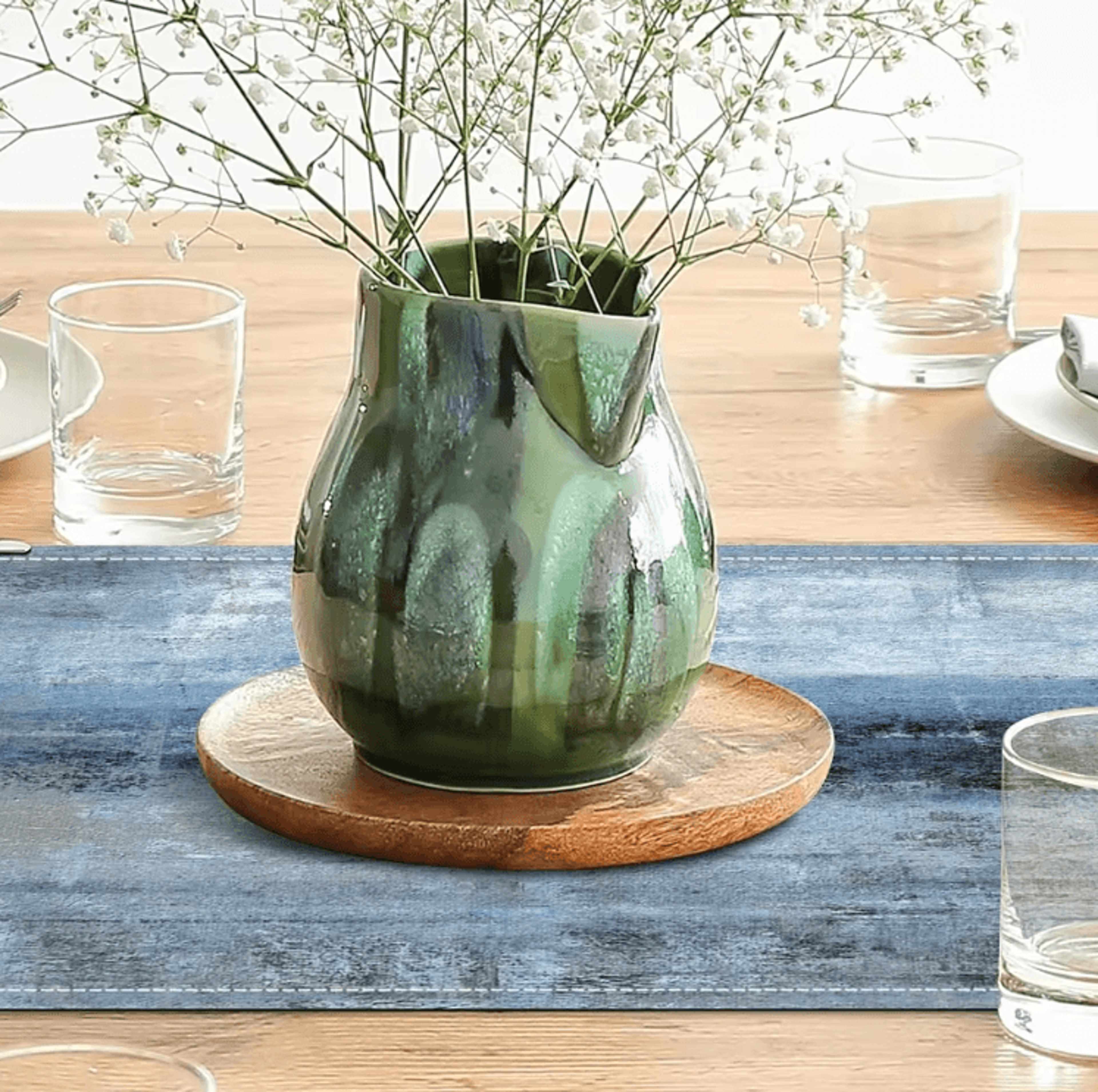 Modern TieDye Linen Table Runner  Rustic Farmhouse Dining  Coffee Table Decor 3