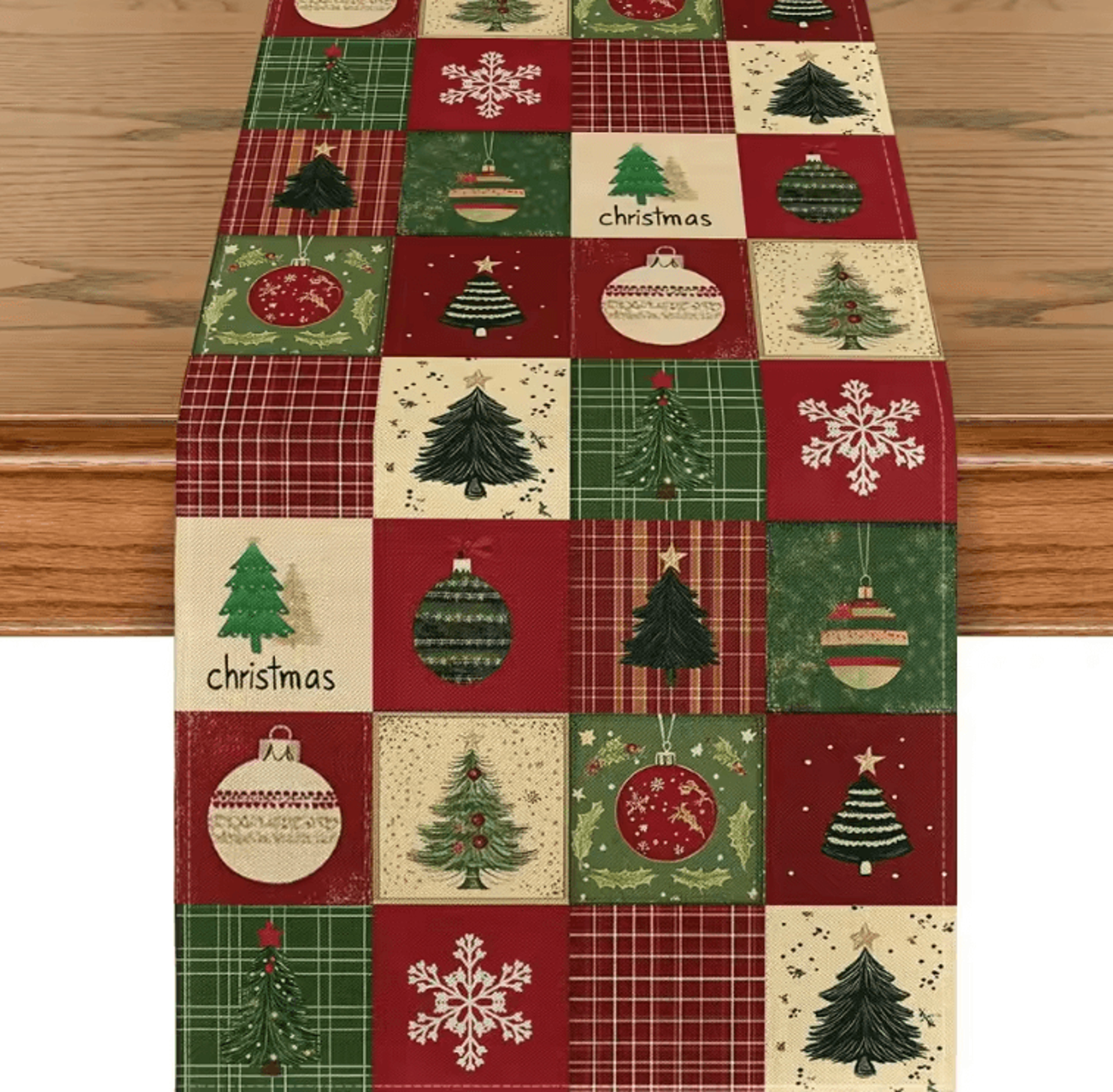 Christmas Plaid Snowflake Linen Table Runner  Festive Winter Dining Table Decor 0
