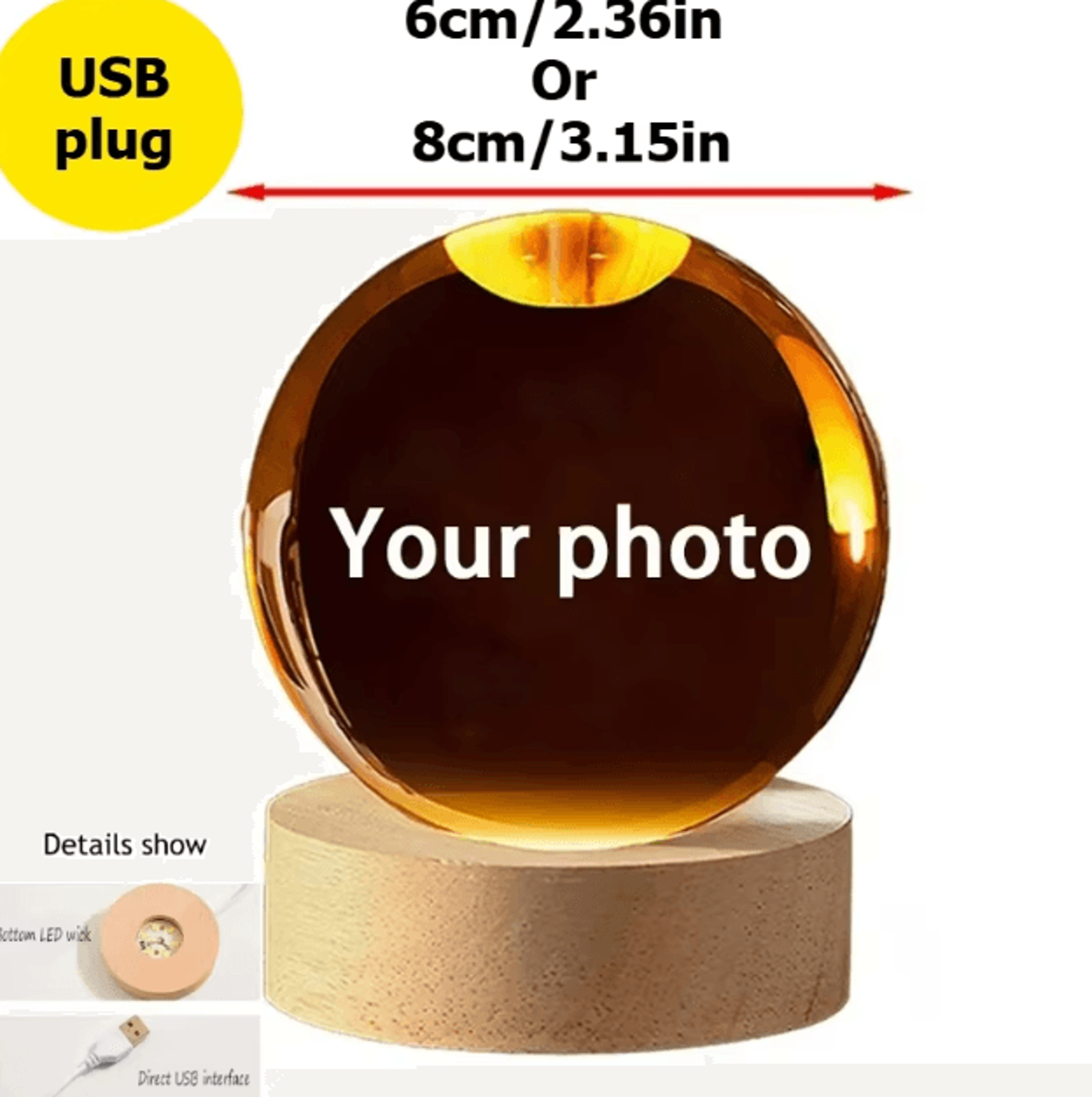 Personalized 3D Crystal Ball Night Light  Custom Photo LED Keepsake Gift 1