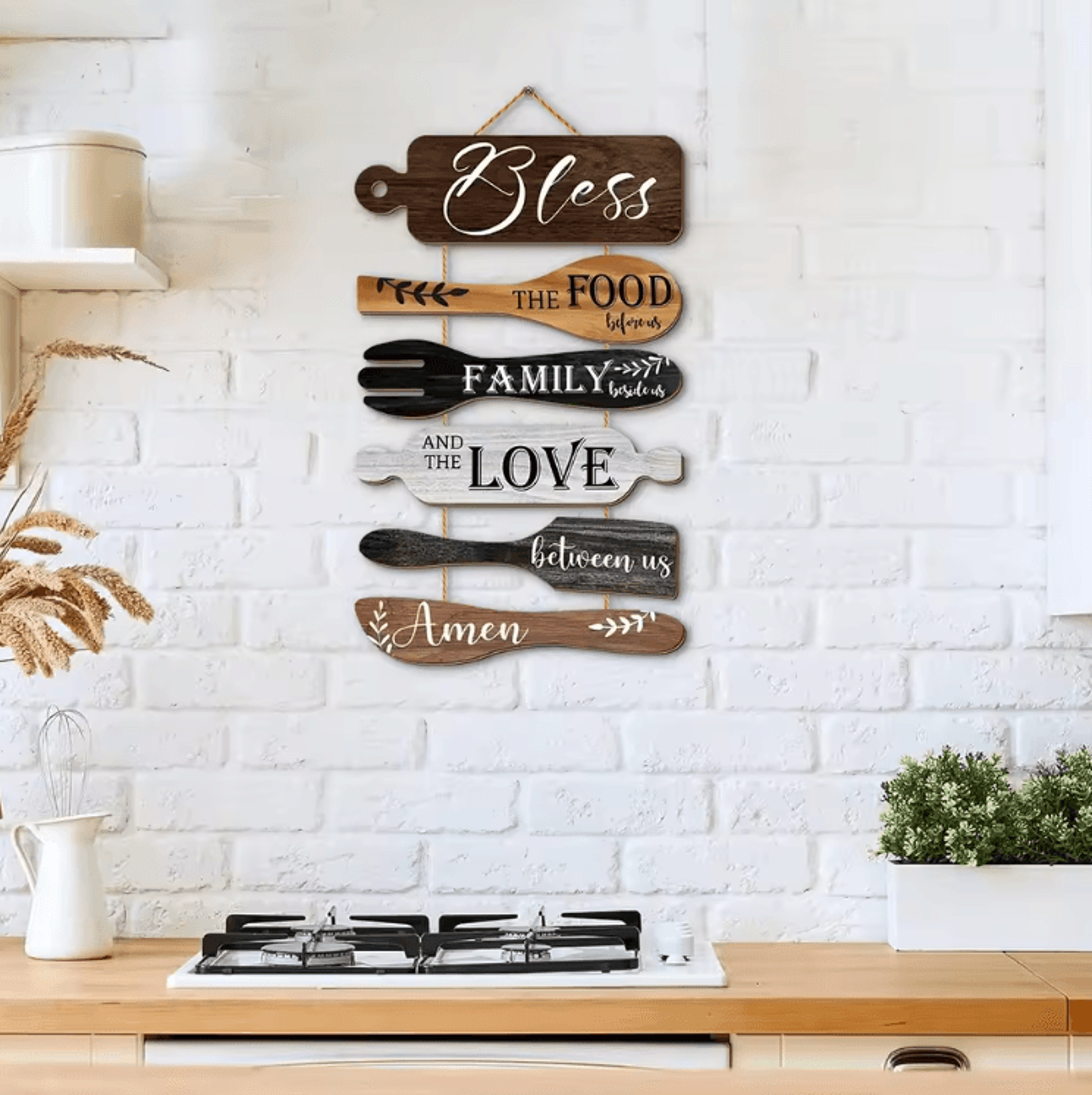 Rustic Kitchen Blessing Wooden Wall Decor  Family Dining Inspirational Sign 1