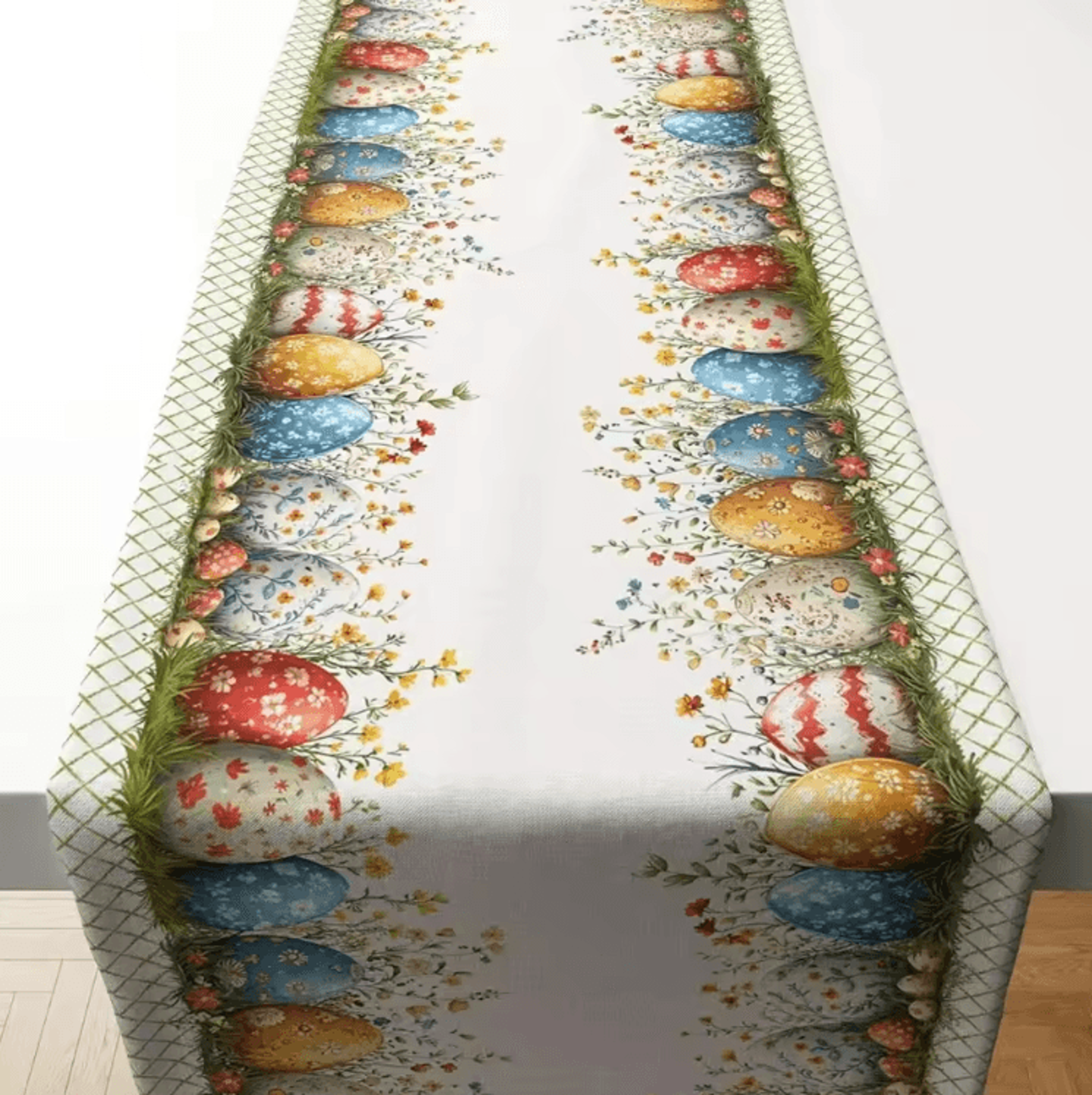 Scandinavian Easter Egg Table Runner  Plaid Floral Spring Table Decor 0