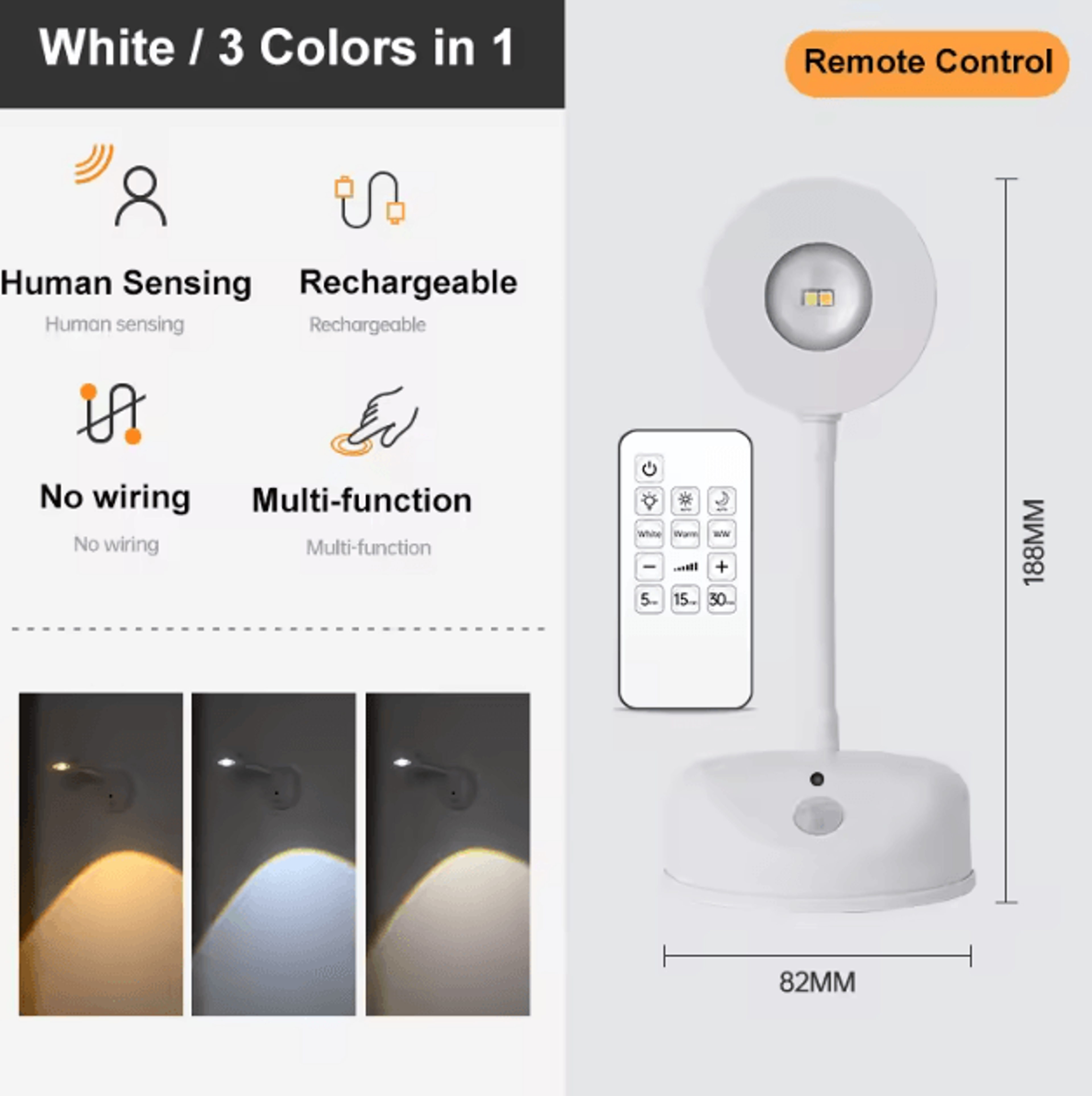 USB Rechargeable Motion Sensor Wall Light  Dimmable LED Spotlight For Artwork  Home Decor 4