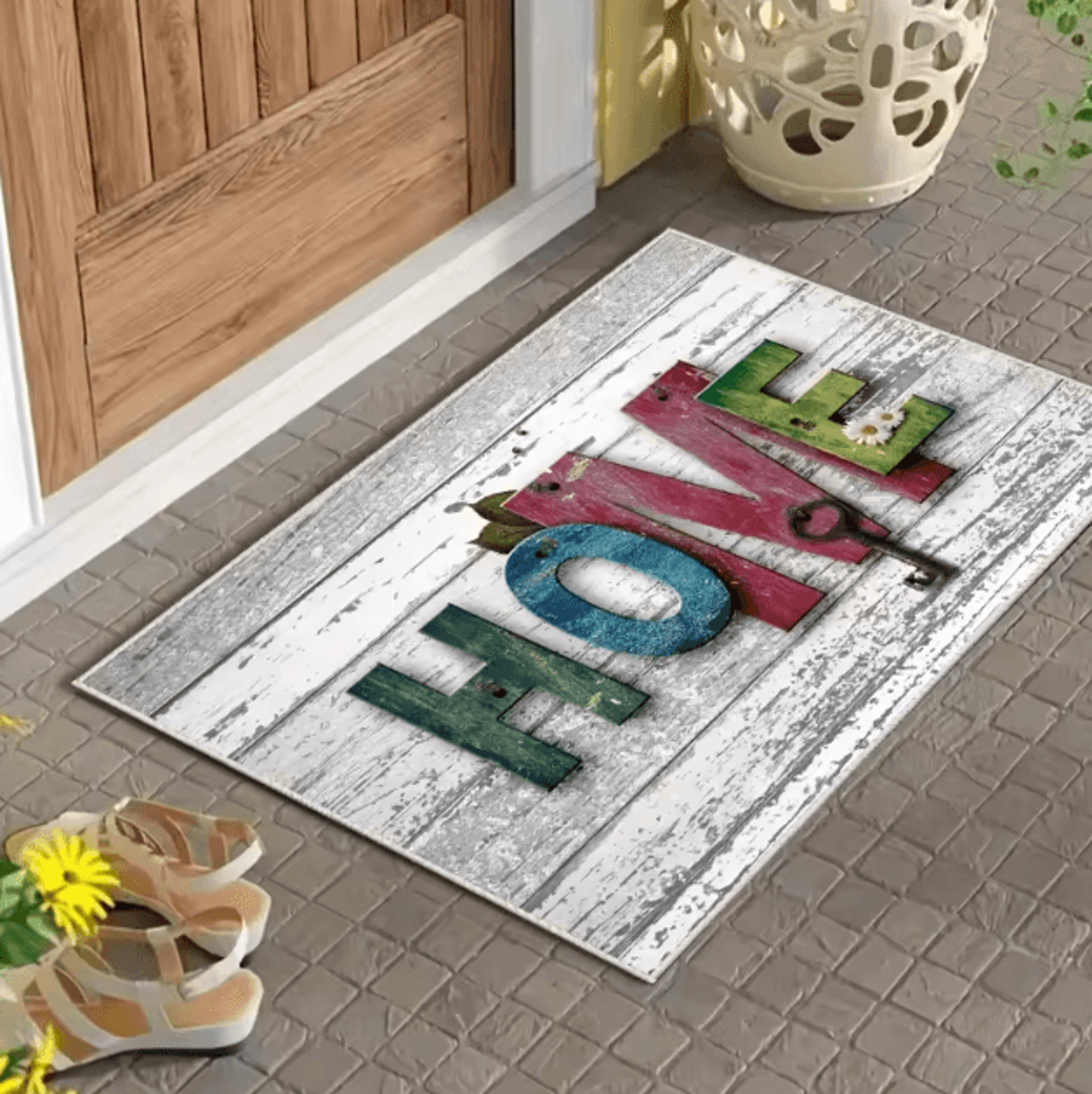 Rustic Wooden Box Trap Doormat  Washable Absorbent Entryway Rug For Home Decor 2