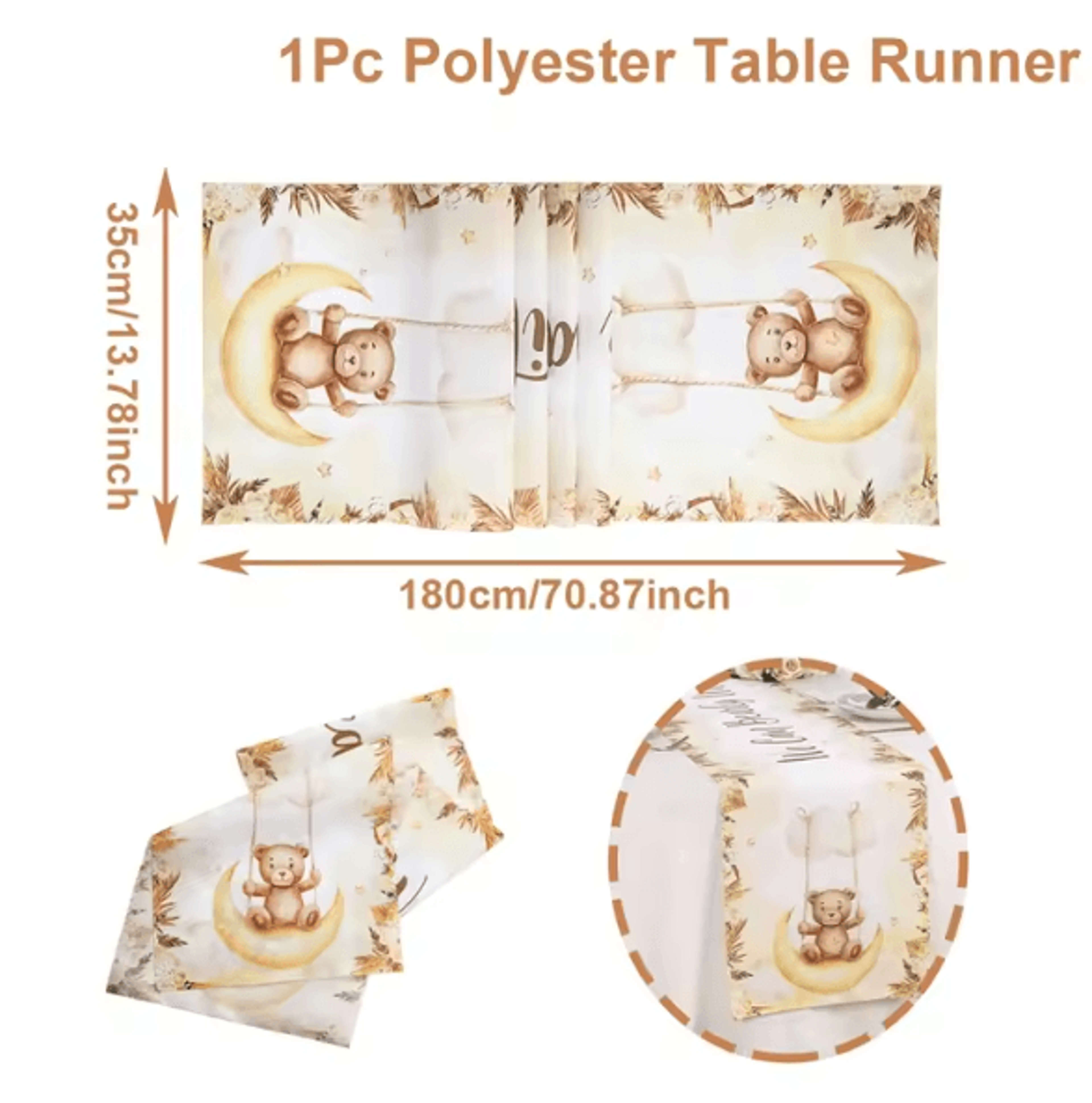 Cute Teddy Bear Birthday Table Runner  Baby Shower  1st Birthday Party Table Decor 180 35cm 4