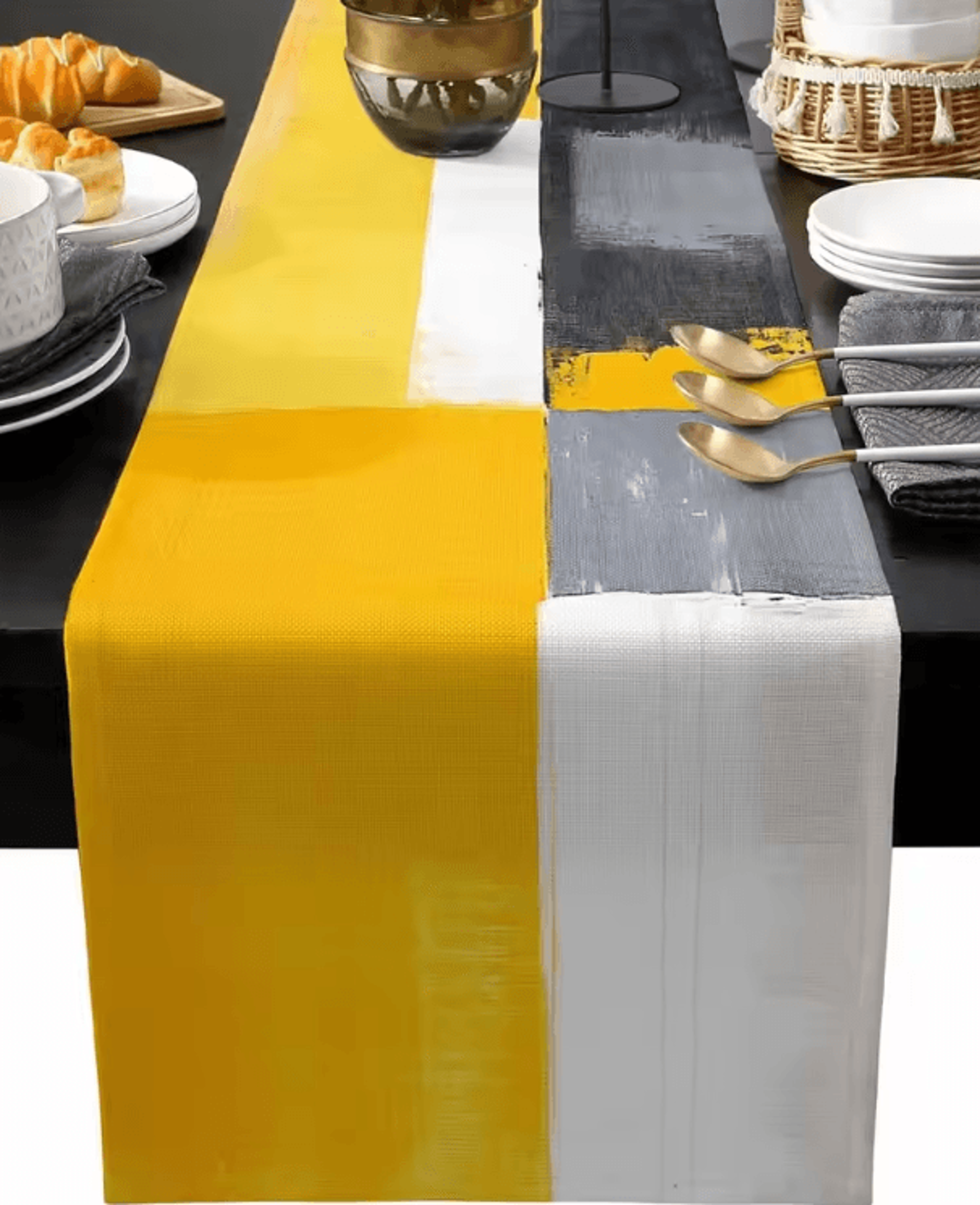 Abstract Yellow Linen Table Runner  Modern Geometric Kitchen  Dining Table Decor 0