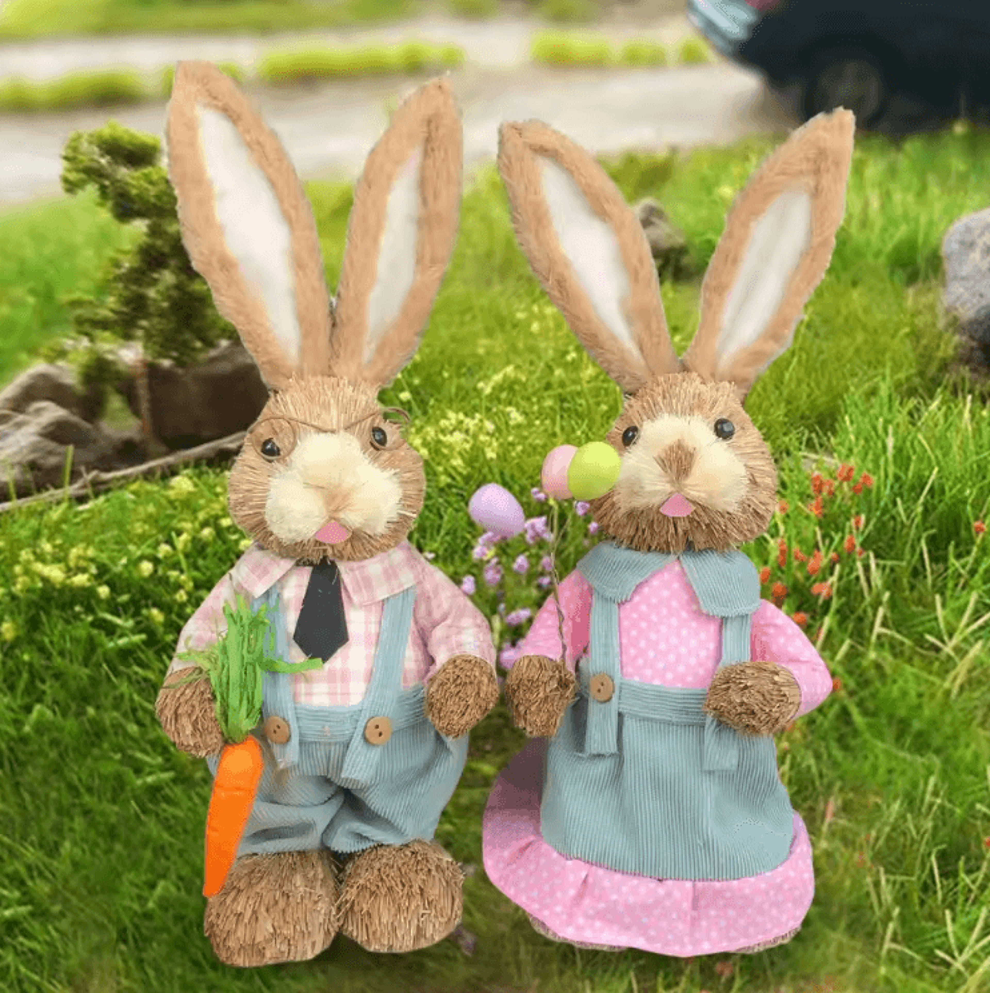 Large Straw Easter Bunny Decoration  Rustic Spring Rabbit Home  Garden Ornament 46cm 0