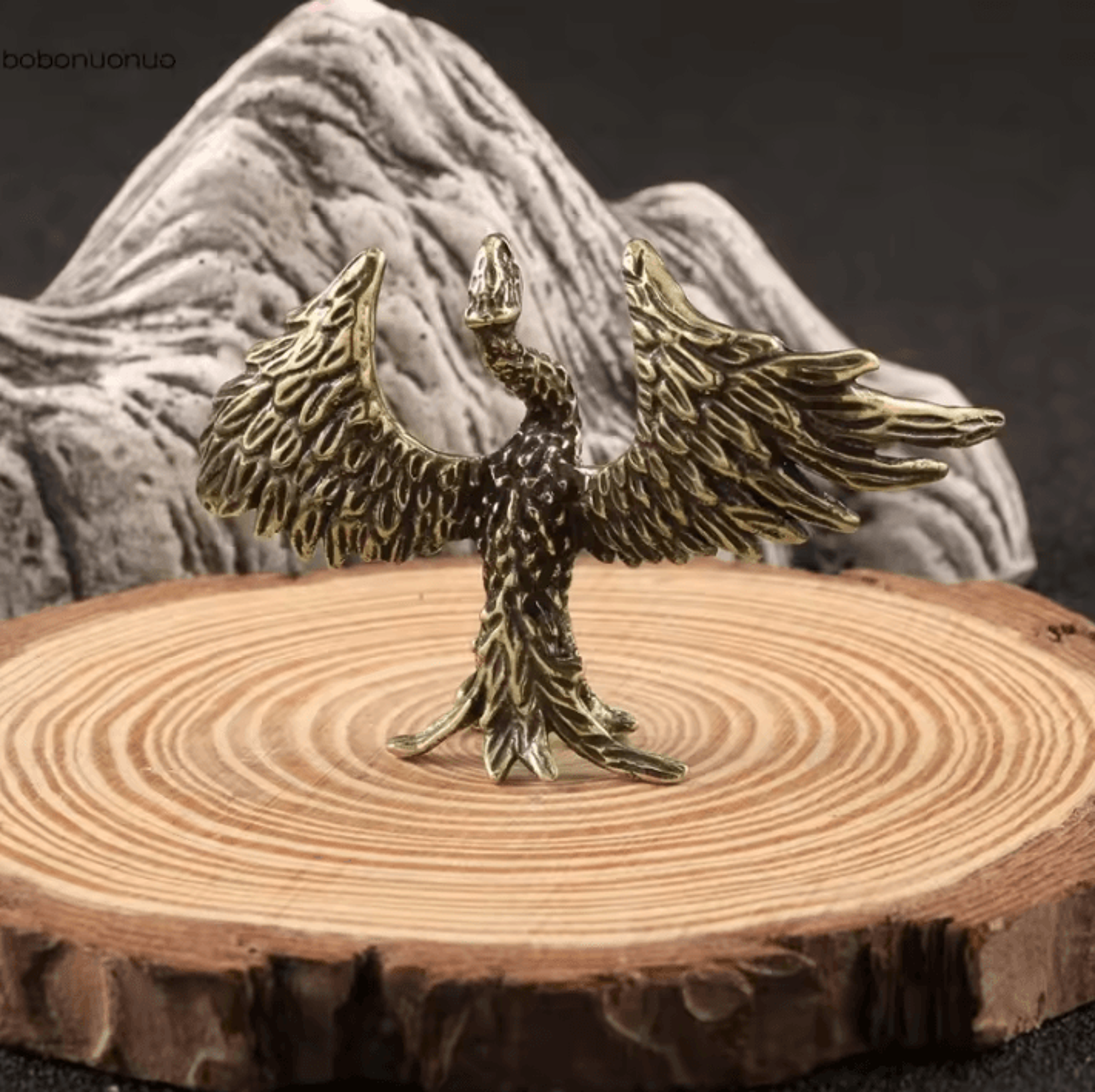 Solid Brass Flame Phoenix Statue  Feng Shui Prosperity Desk Ornament 1