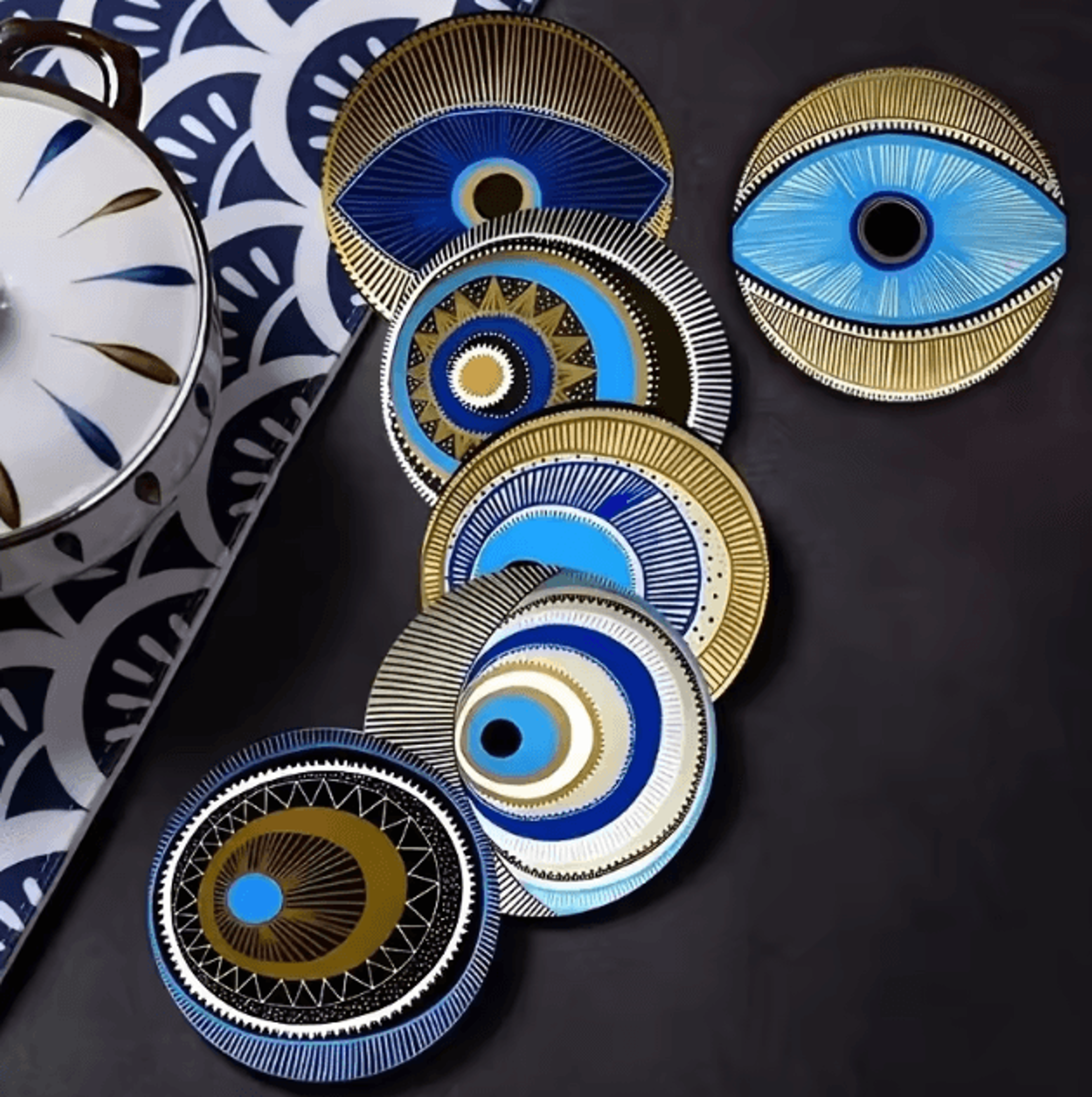 Evil Eye Wooden Coaster Set  6PCS Protective Drink Mats For Home Decor 0