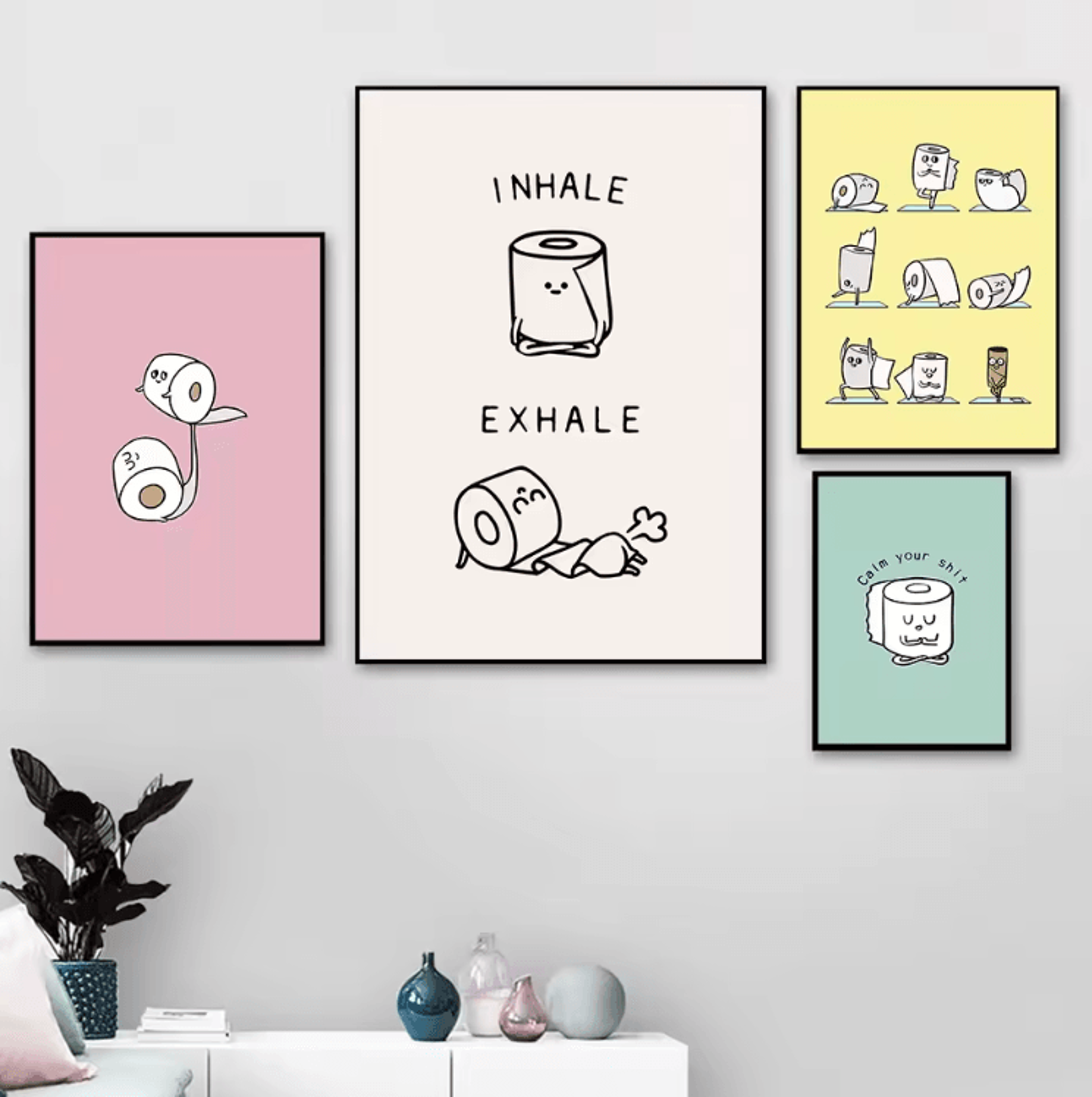 funny toilet paper yoga canvas poster – minimalist bathroom wall art decor