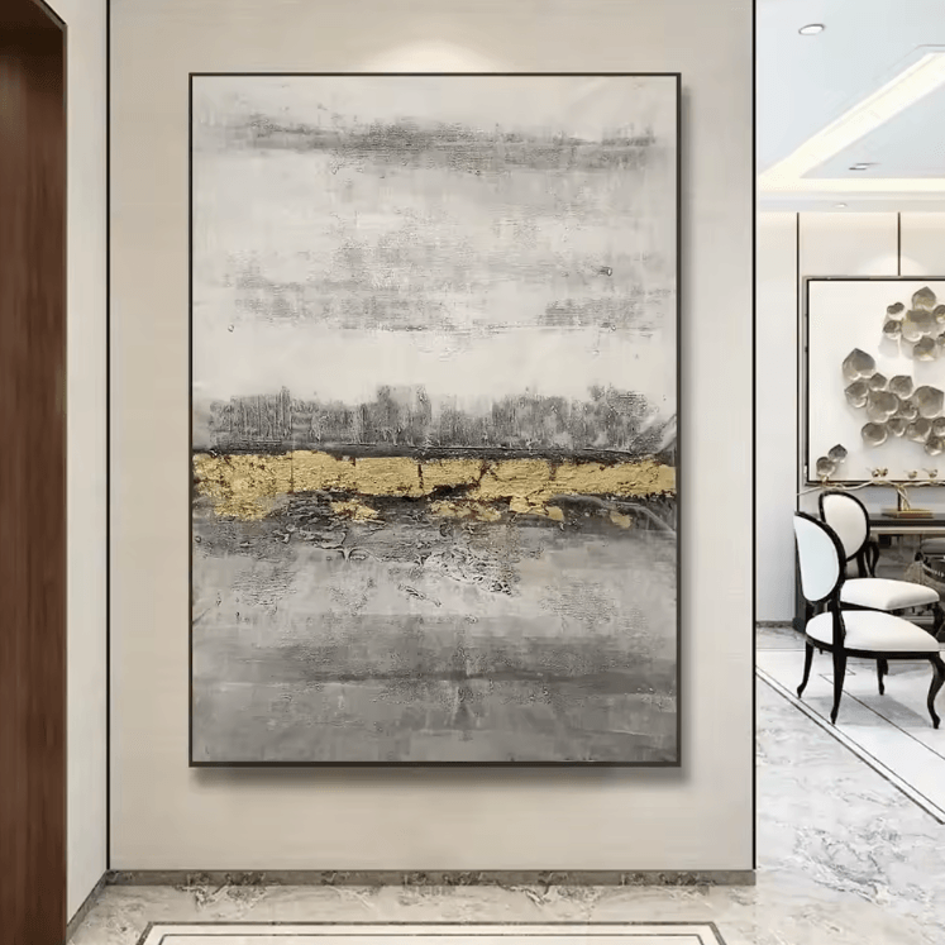 Large Gold Textured Abstract Canvas  Handmade Minimalist Wall Art Decor 1