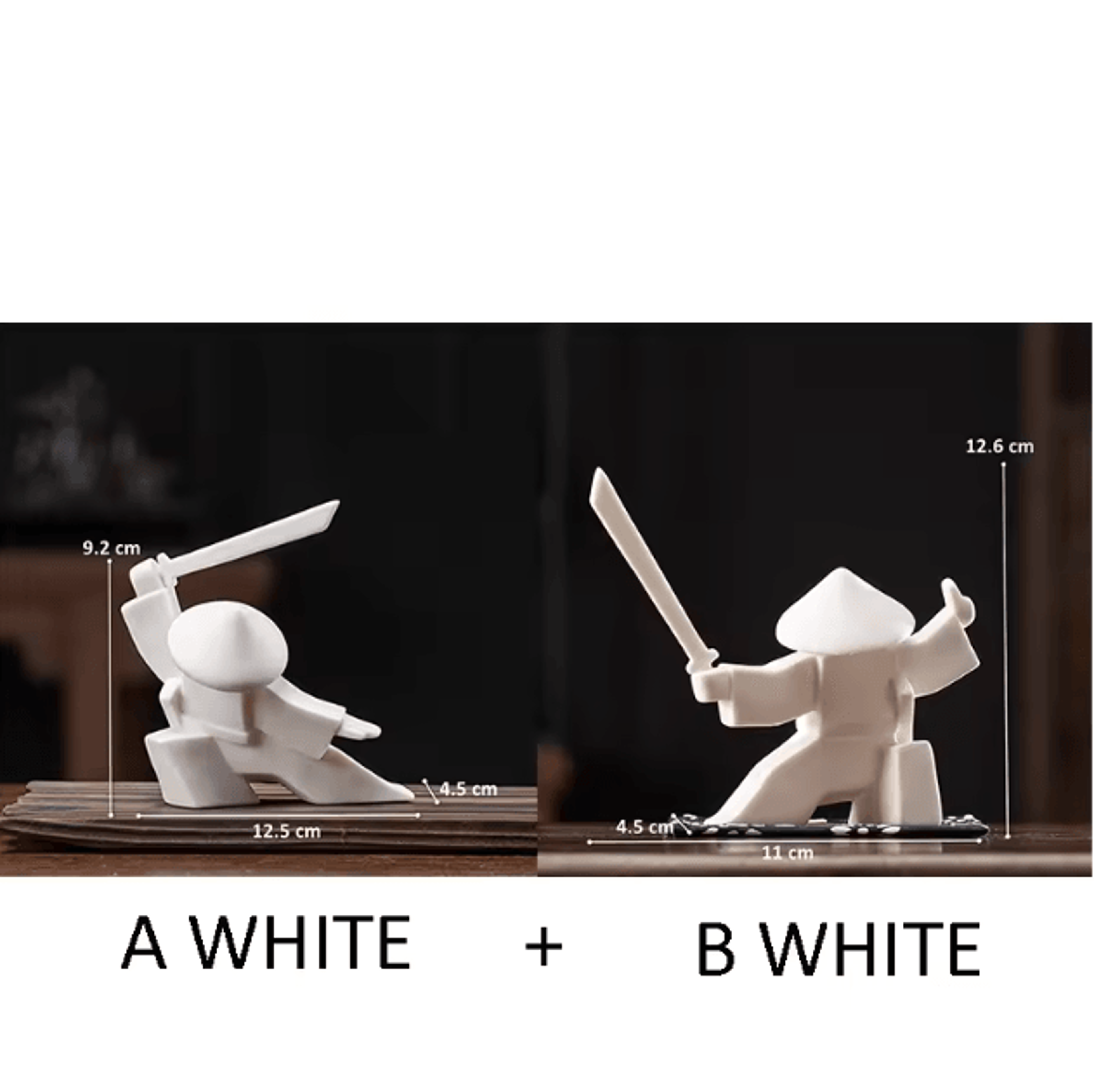 White Ceramic Samurai Figurine  Minimalist Geometric Oriental Warrior Decor 12