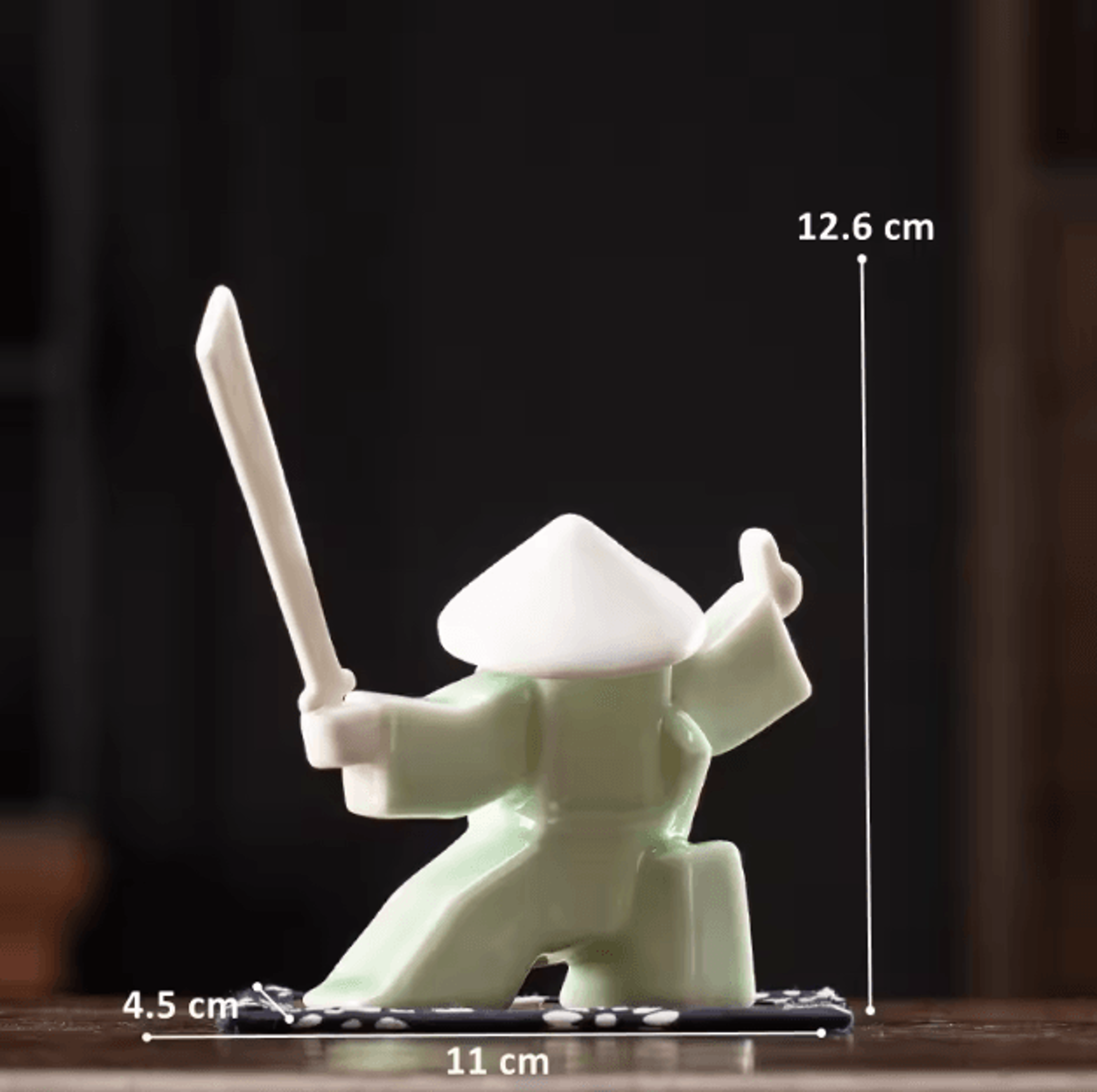 White Ceramic Samurai Figurine  Minimalist Geometric Oriental Warrior Decor 4