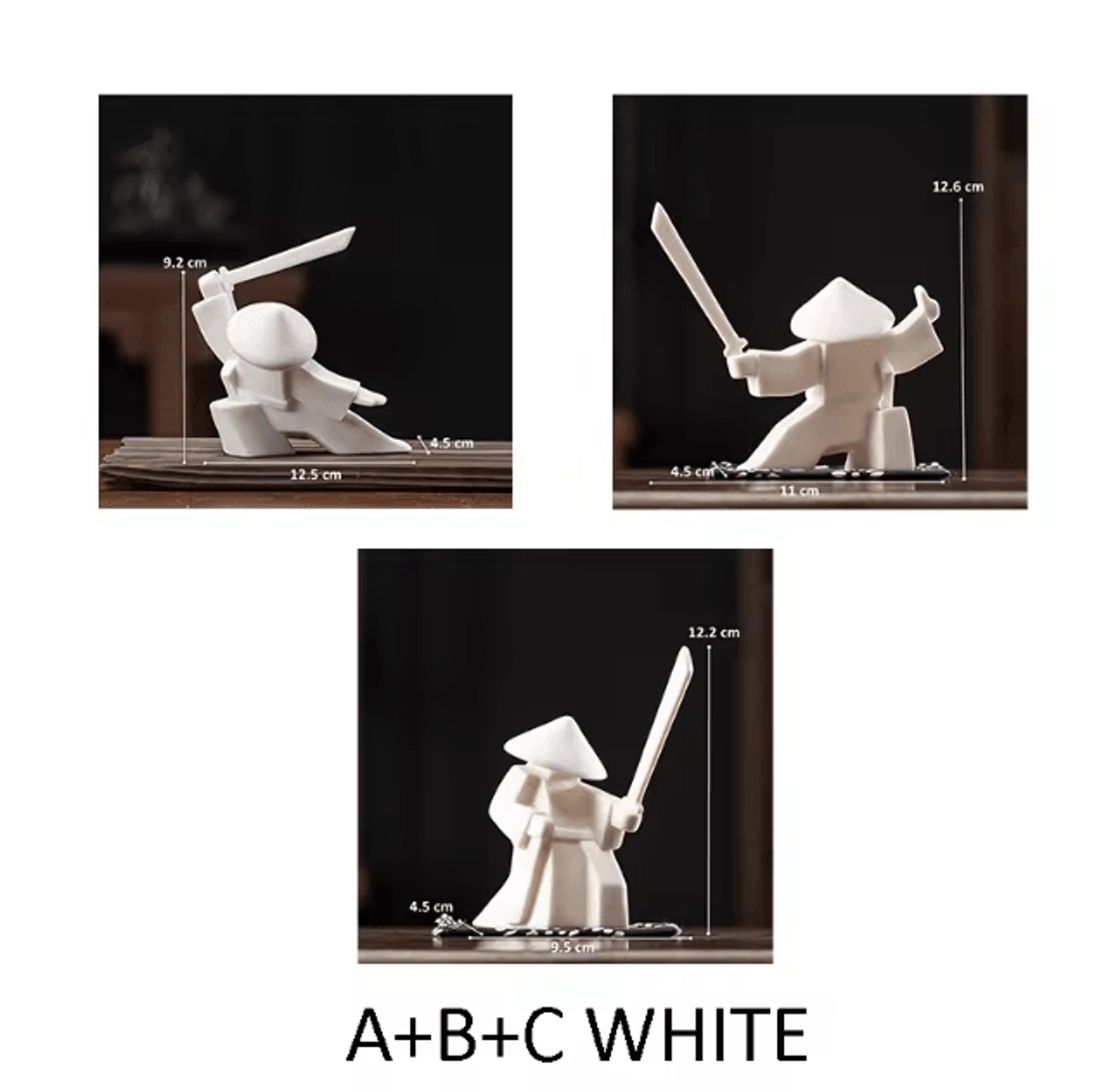 White Ceramic Samurai Figurine  Minimalist Geometric Oriental Warrior Decor 16