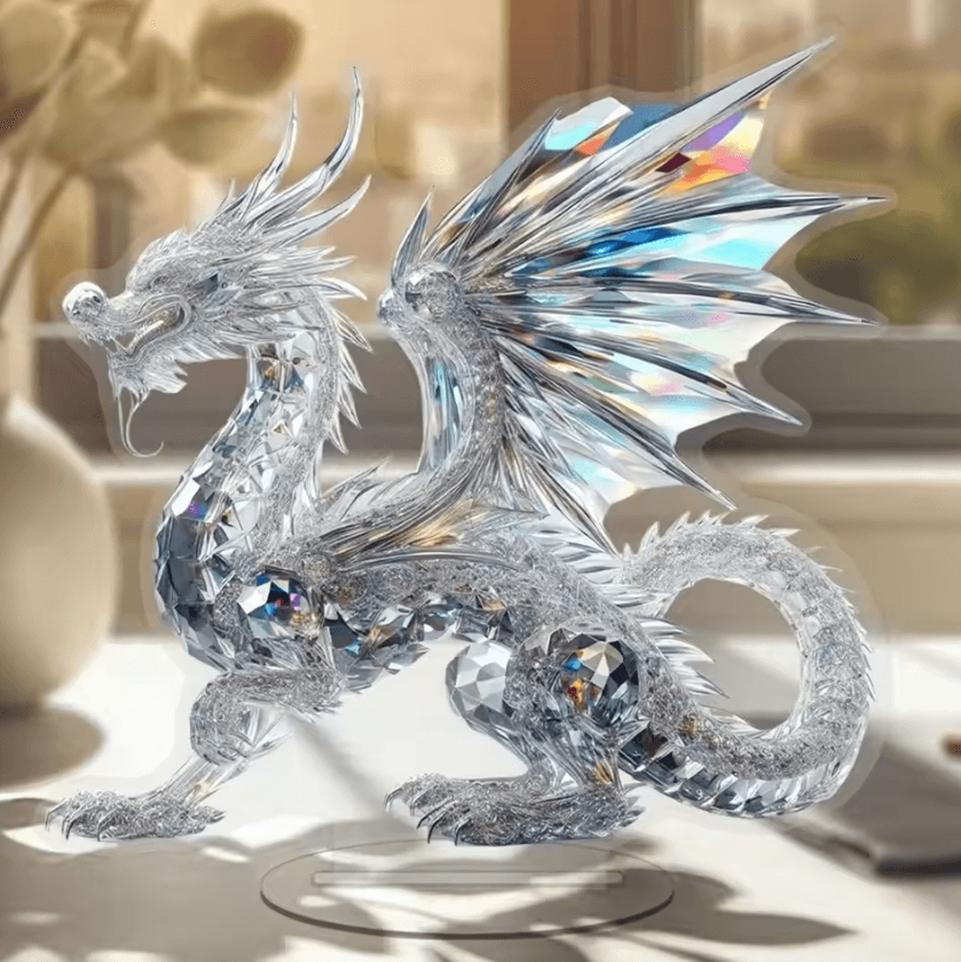 Acrylic Crystal Dragon Figurine  Modern 2D Fantasy Table Decor 4