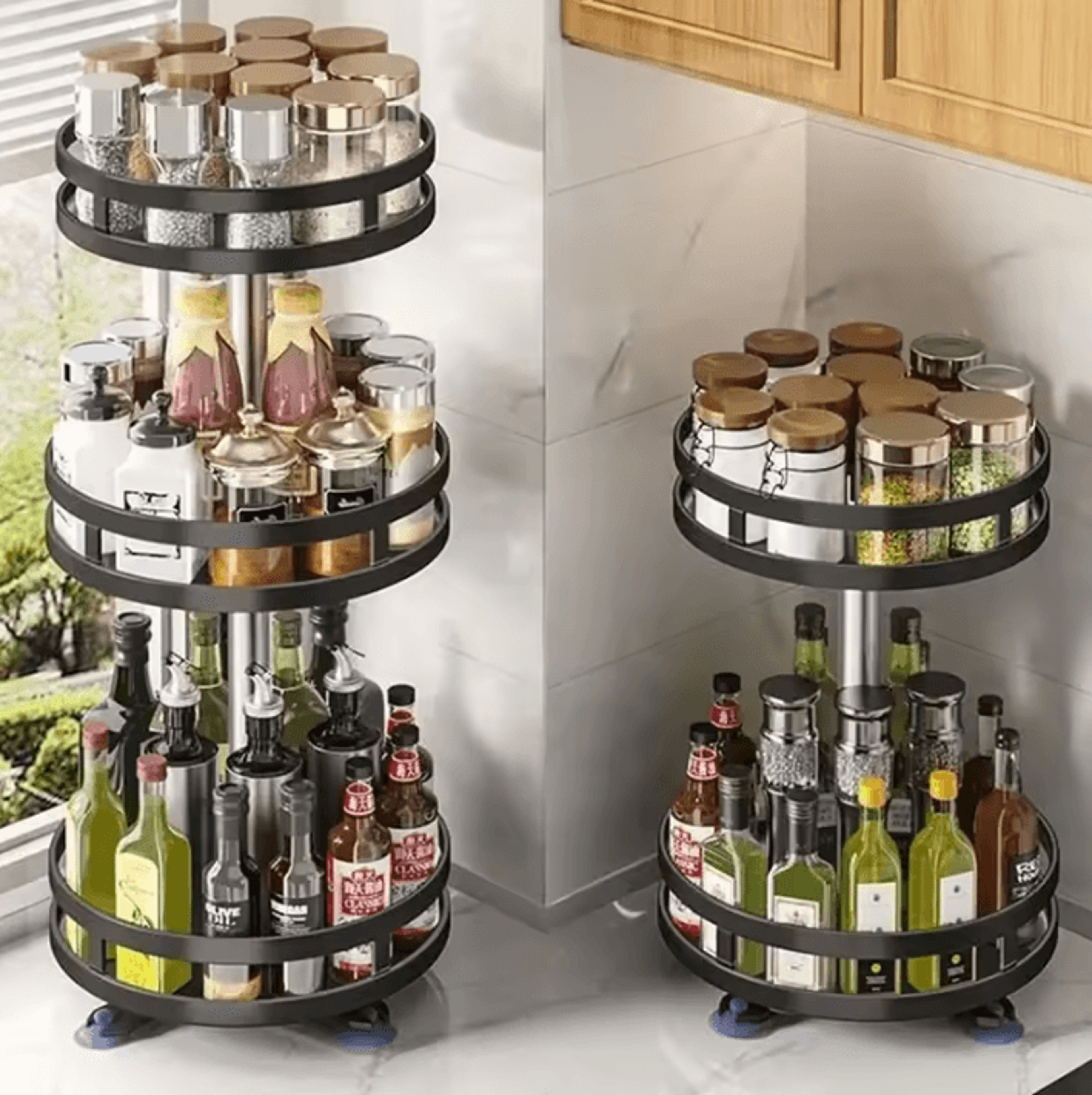 360 Rotating Kitchen Storage Rack  Multifunction Spice Organizer Turntable 1