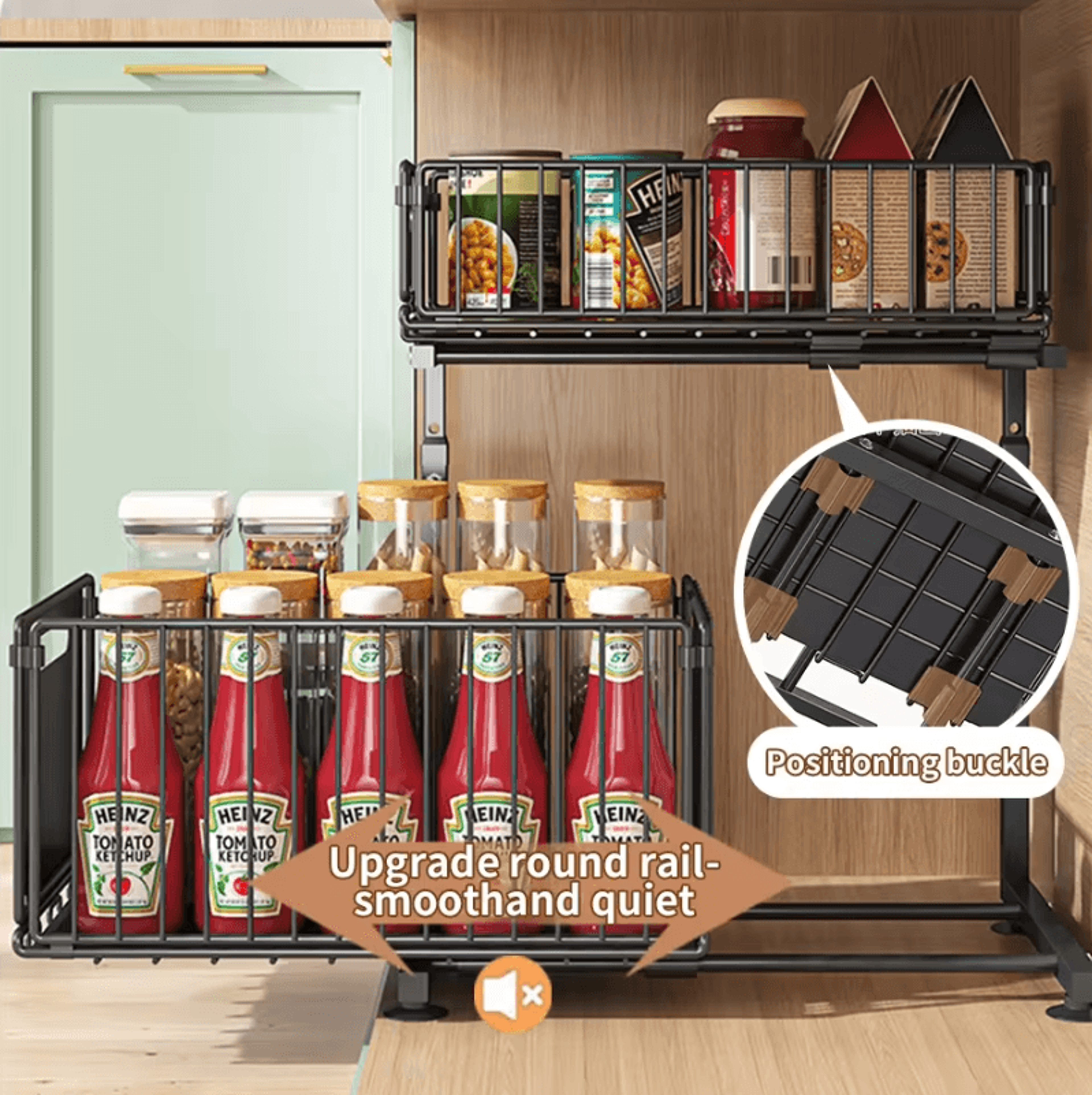 DoubleLayer PullOut Under Sink Organizer  Adjustable Height Sliding Storage Rack 2