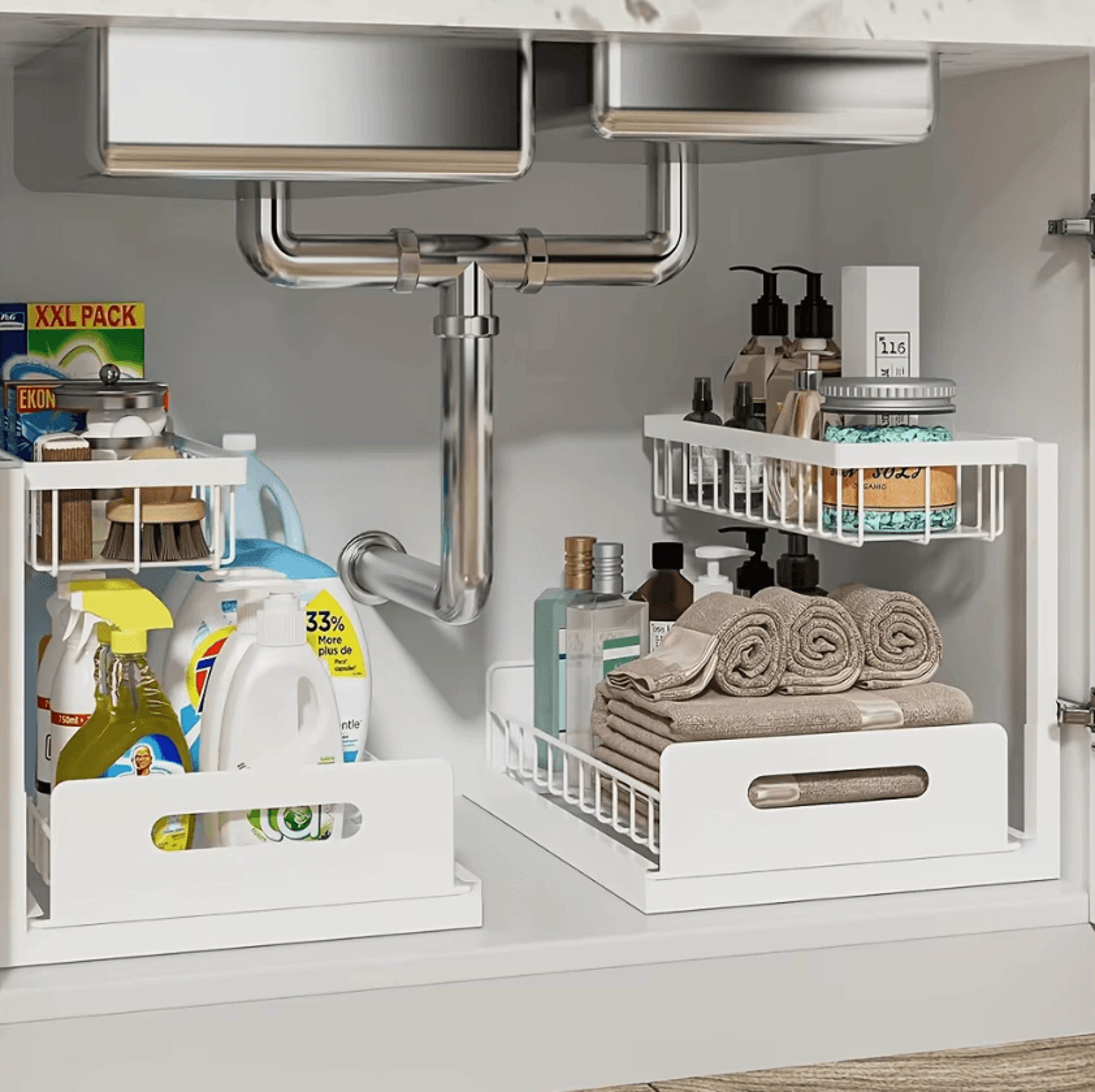 2Tier Sliding Under Sink Organizer  PullOut Cabinet Storage Rack For Kitchen  Bathroom 0